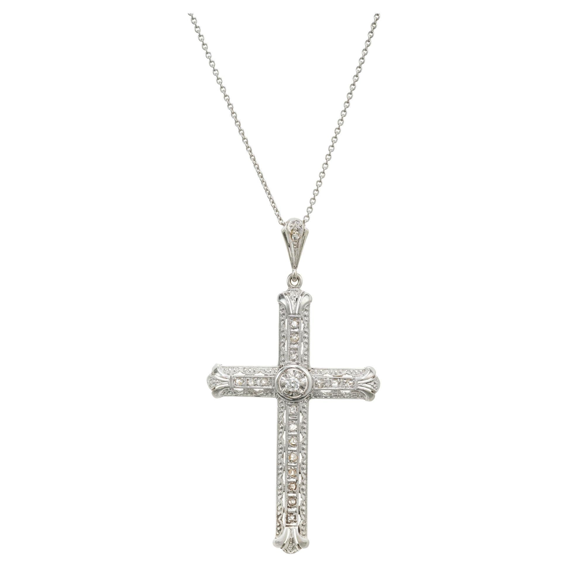 .25 Carat Diamond White Gold Cross Pendant Necklace  For Sale