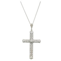 .25 Carat Diamond White Gold Cross Pendant Necklace 