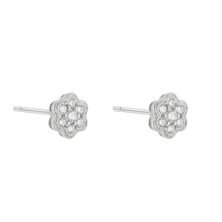 .25 Carat Diamond White Gold Flower Cluster Earrings For Sale at 1stDibs