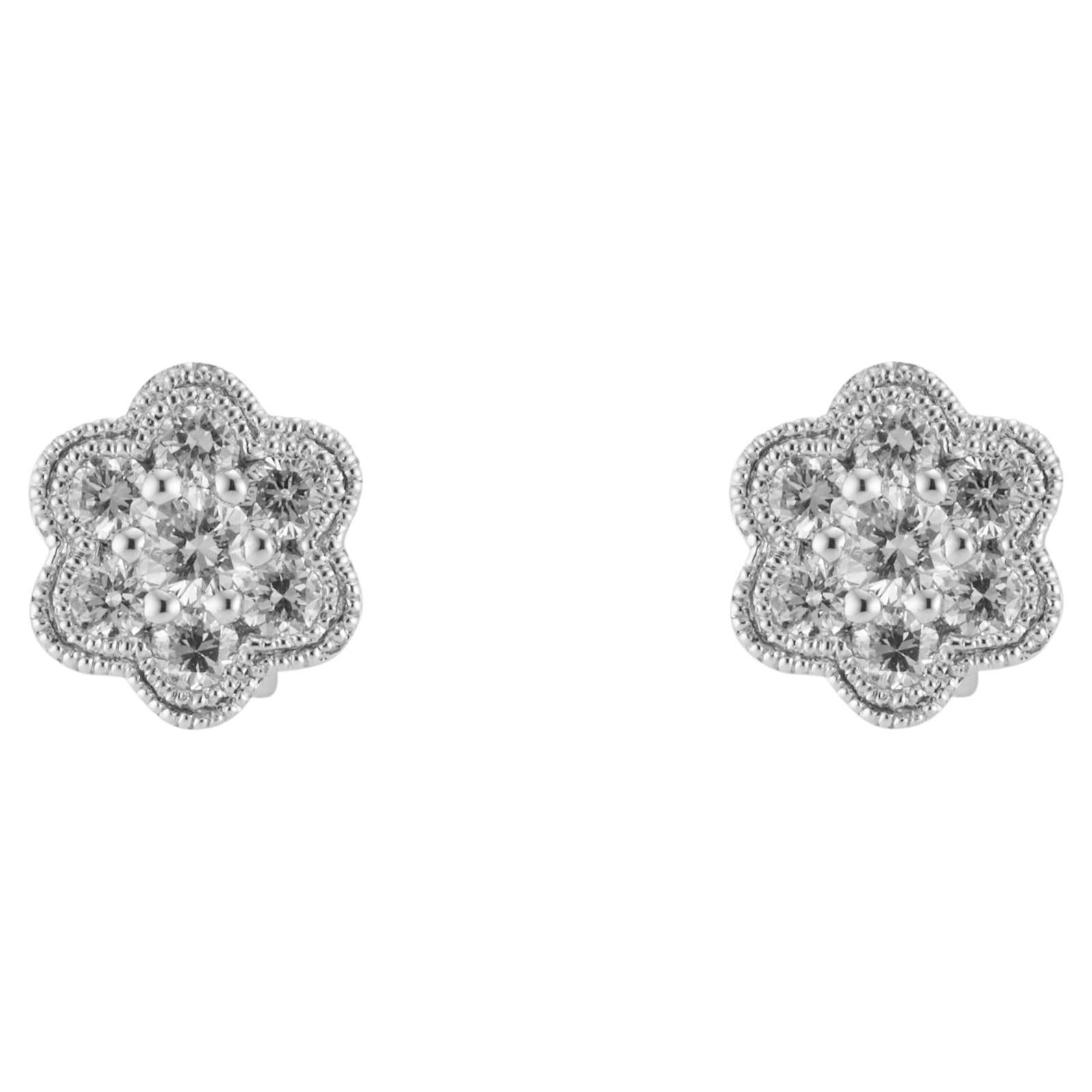 .25 Carat Diamond White Gold Flower Cluster Earrings