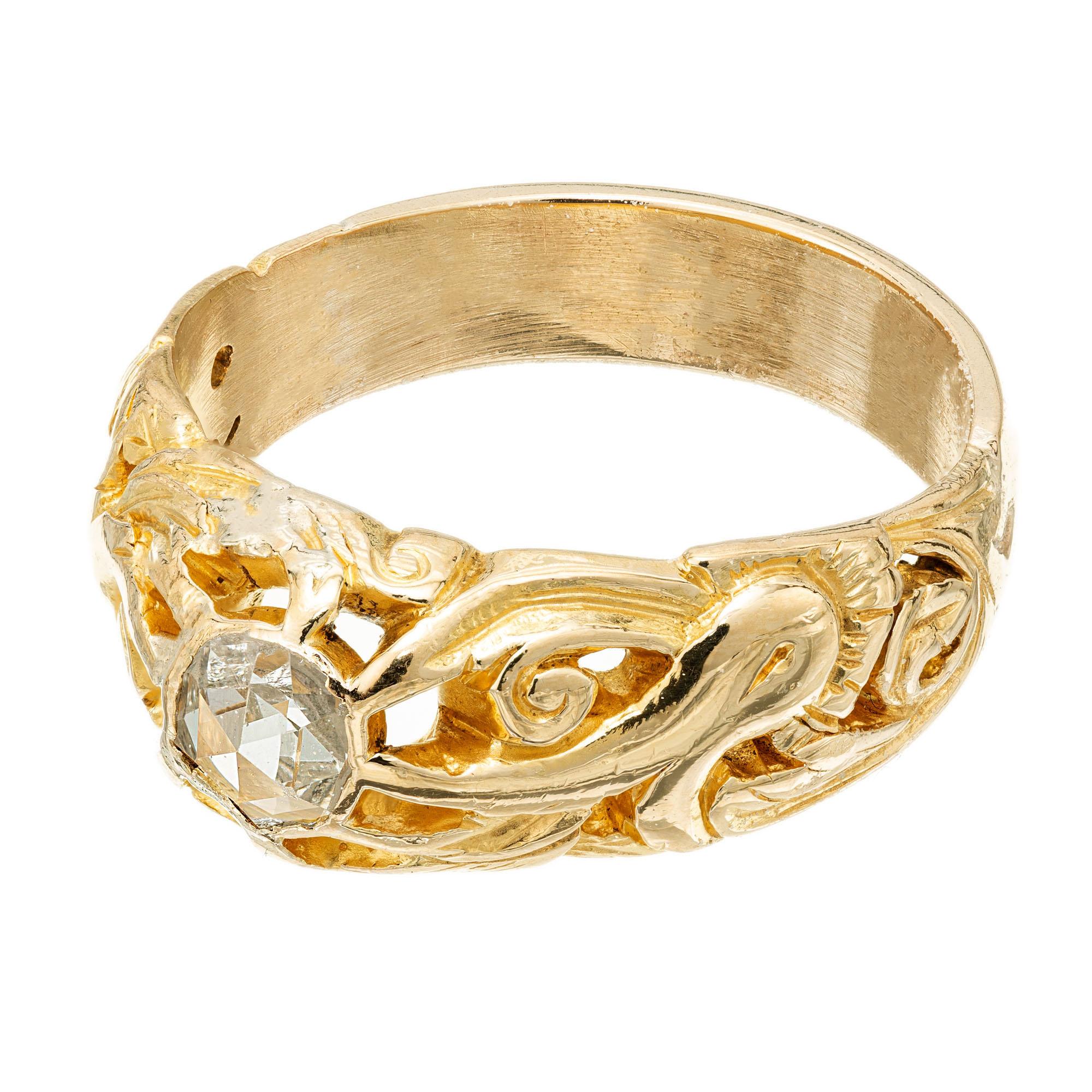 Taille rose Bague de fiançailles Art nouveau en or jaune avec diamants de 0,25 carat en vente