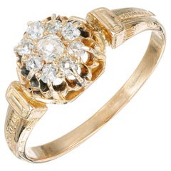 .25 Carat Diamond Yellow Gold Georgian Cluster Engagement Ring