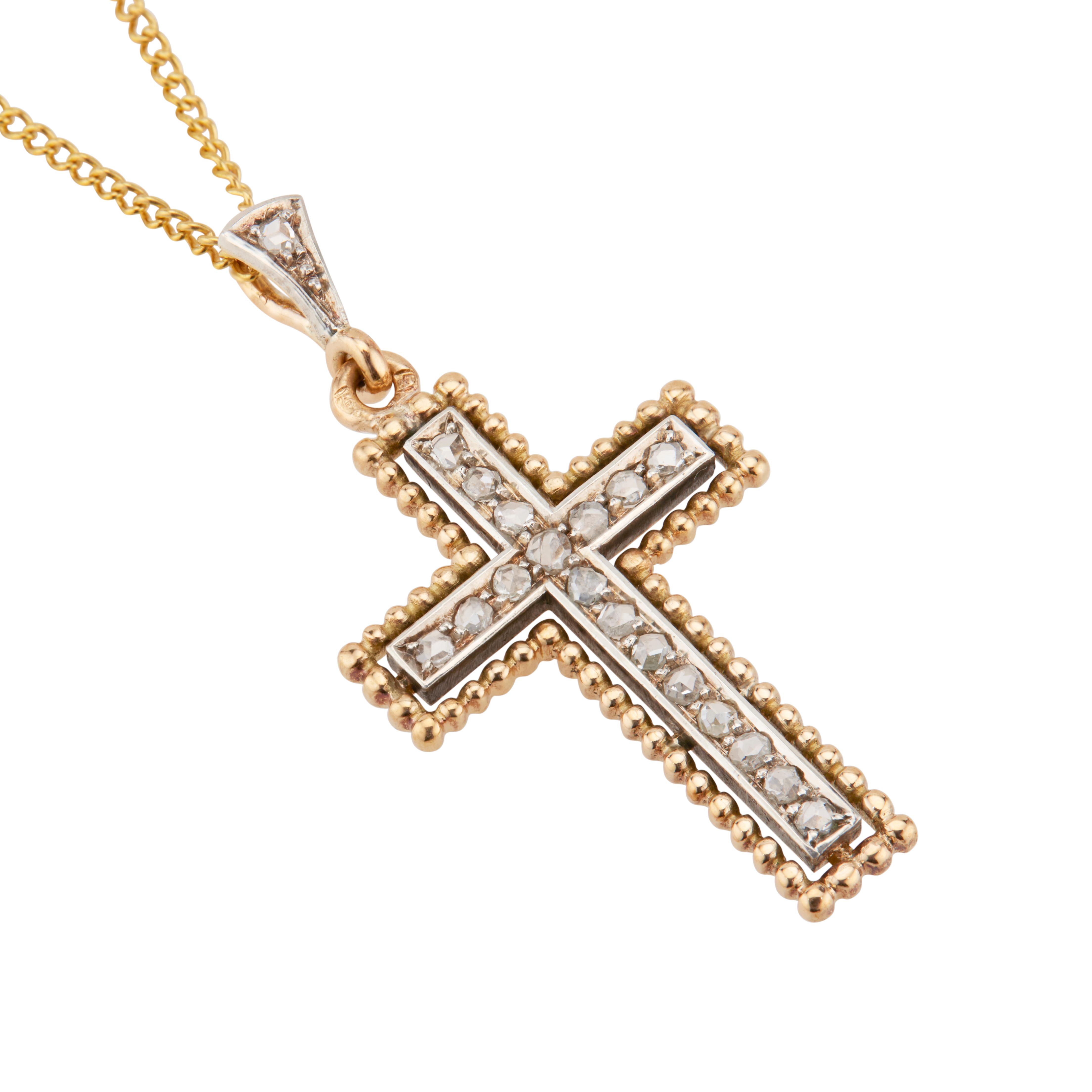 Women's .25 Carat Diamond Yellow Gold Silver Cross Pendant Necklace 