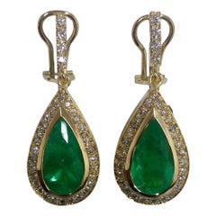 2.5 Carat Emerald and Diamond Gold Drop Earrings