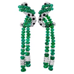 25 Carat Emerald Beads Chandelier 18K Earring With 2.23 Carat Diamond