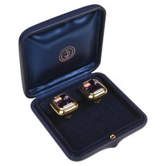 25 Carat Emerald Cut Amethyst Earrings. 18K Yellow Gold Clip Back Earrings