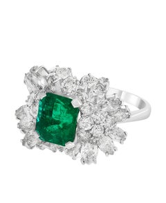 2.5 Carat Emerald Cut Colombian Emerald and Diamond 18 Karat Gold Ring Estate