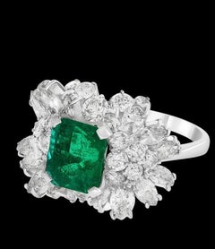 2.5 Carat Emerald Cut Colombian Emerald and Diamond 18 Karat Gold Ring Estate