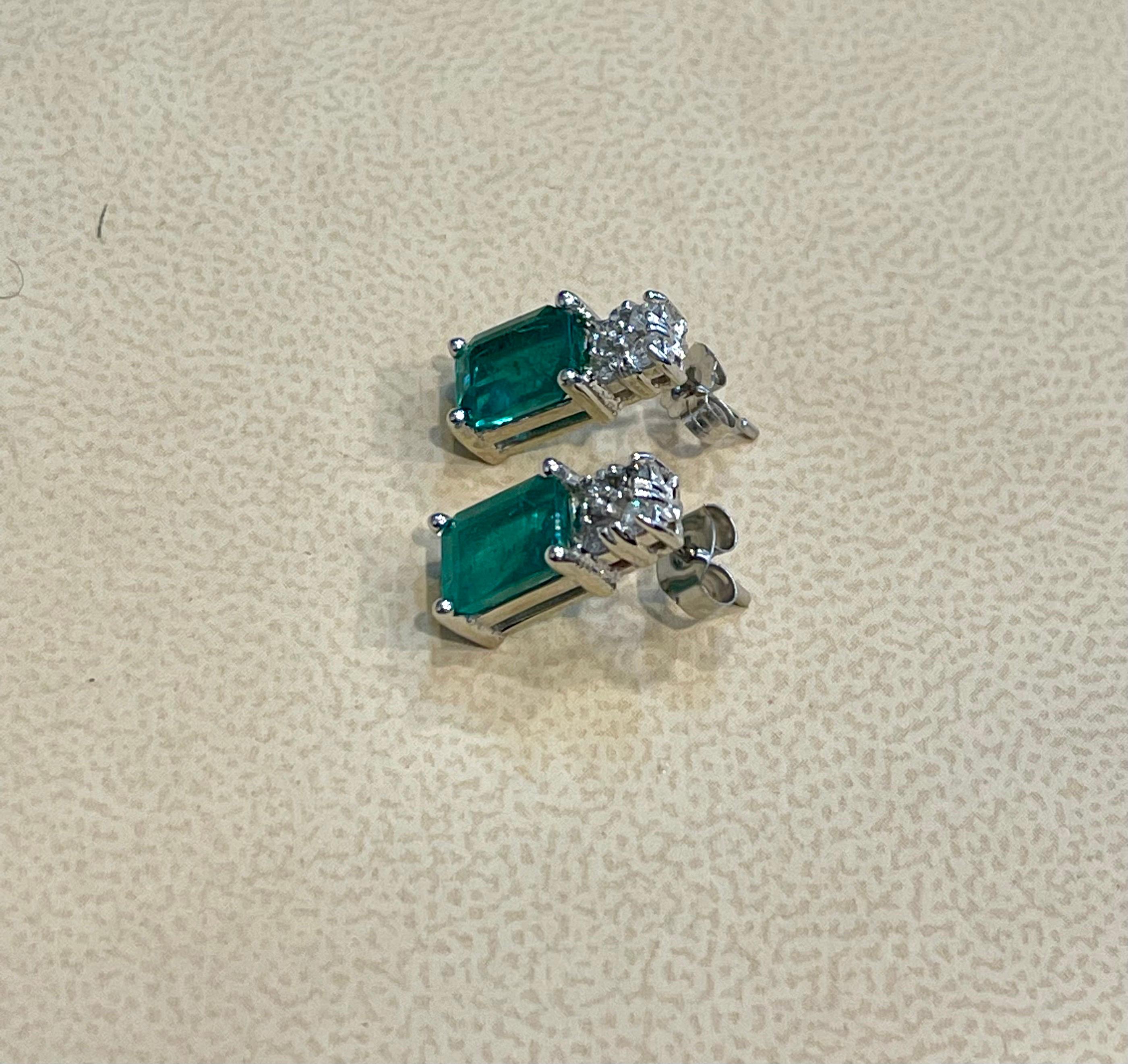 2.5 Carat Emerald Cut Emerald & 0.50 Ct Diamond Stud Earrings 14 Kt White Gold 3