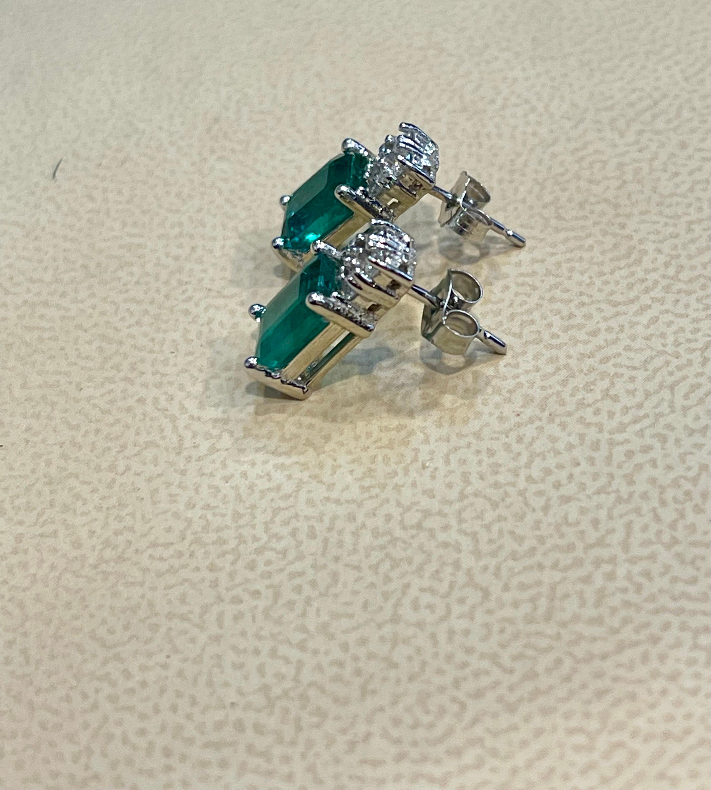 2.5 Carat Emerald Cut Emerald & 0.50 Ct Diamond Stud Earrings 14 Kt White Gold 4