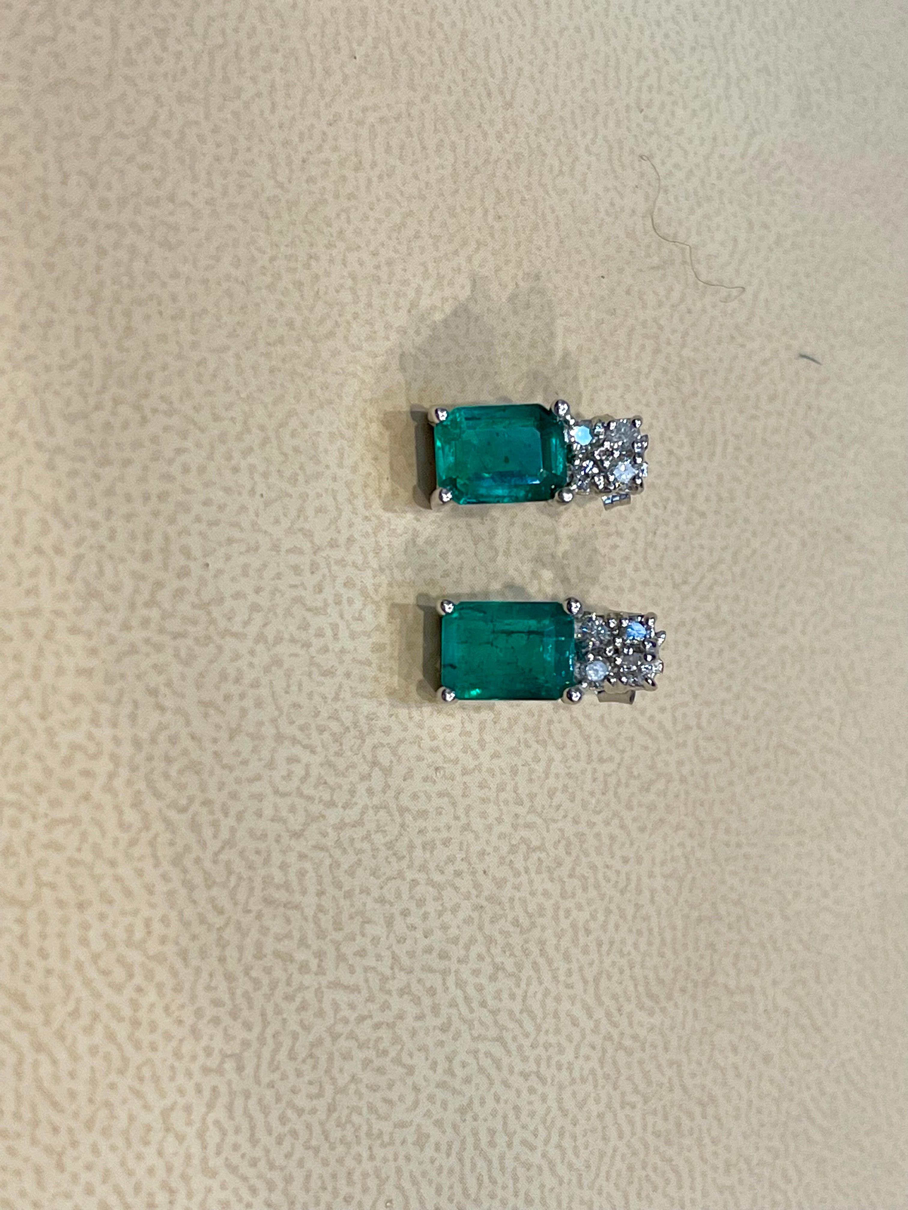 2.5 Carat Emerald Cut Emerald & 0.50 Ct Diamond Stud Earrings 14 Kt White Gold 5