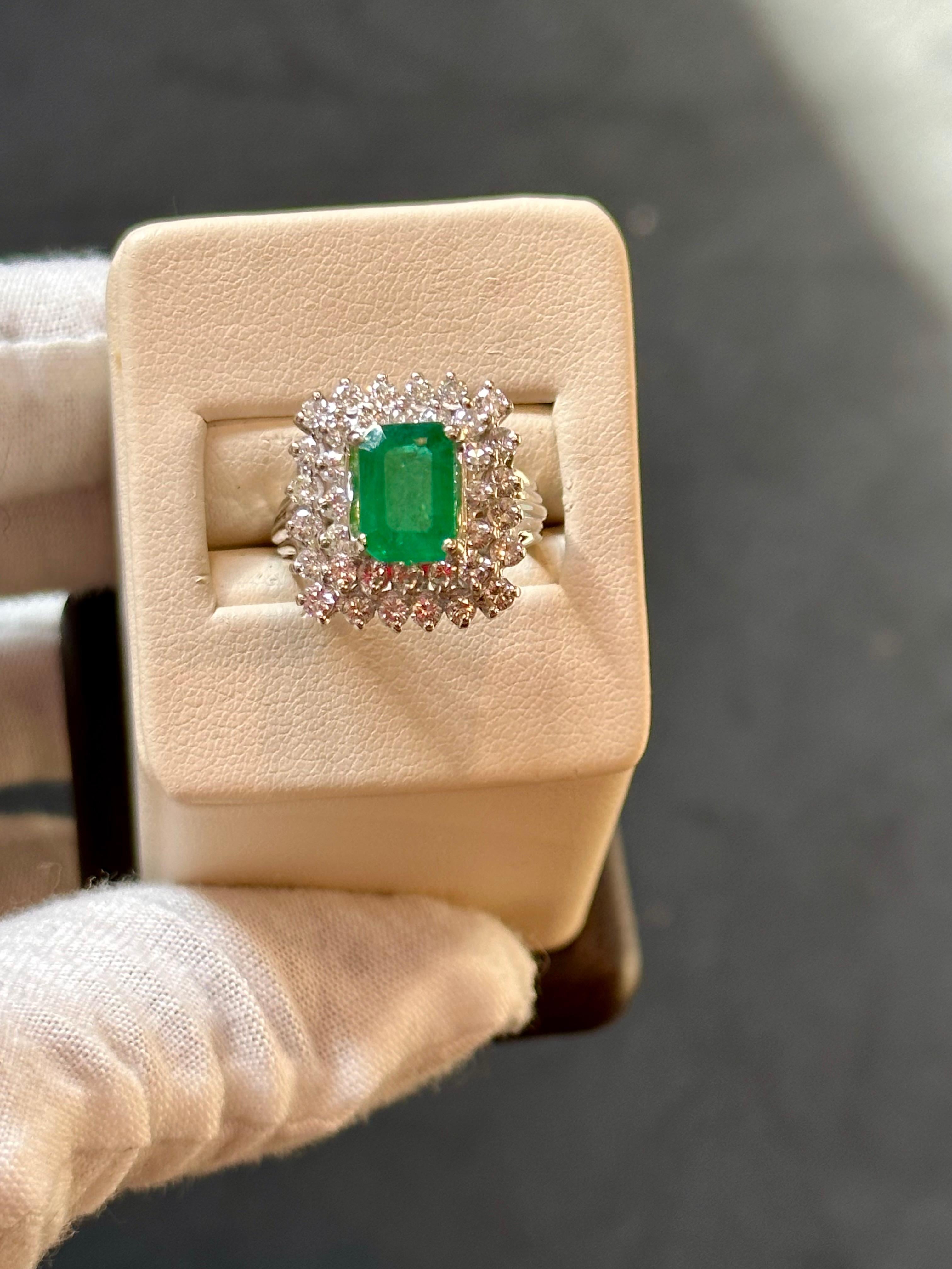 3 Carat Emerald Cut Emerald & 2 Carat Diamond Ring 14 Karat White Gold For Sale 1