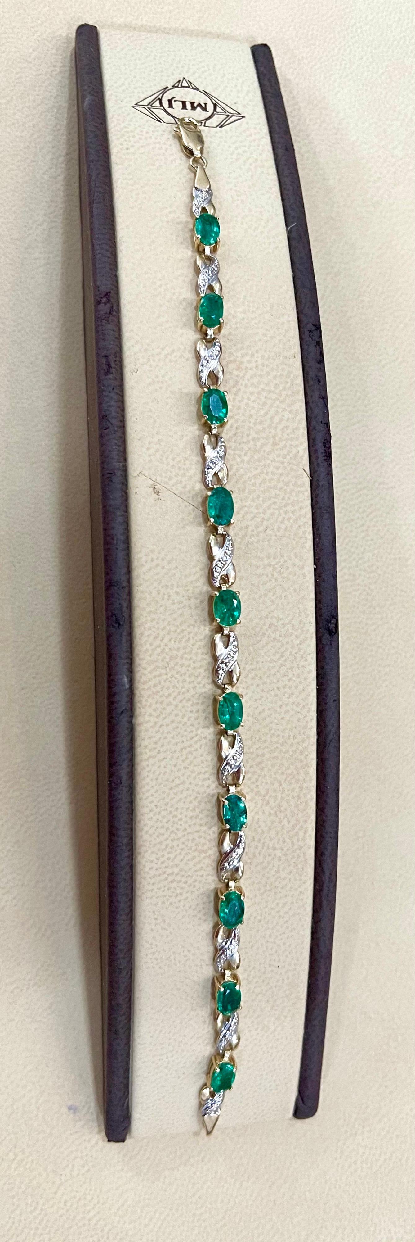 2.5 Carat Emerald Tennis Bracelet 14 Karat Yellow Gold with Diamond Accent 1