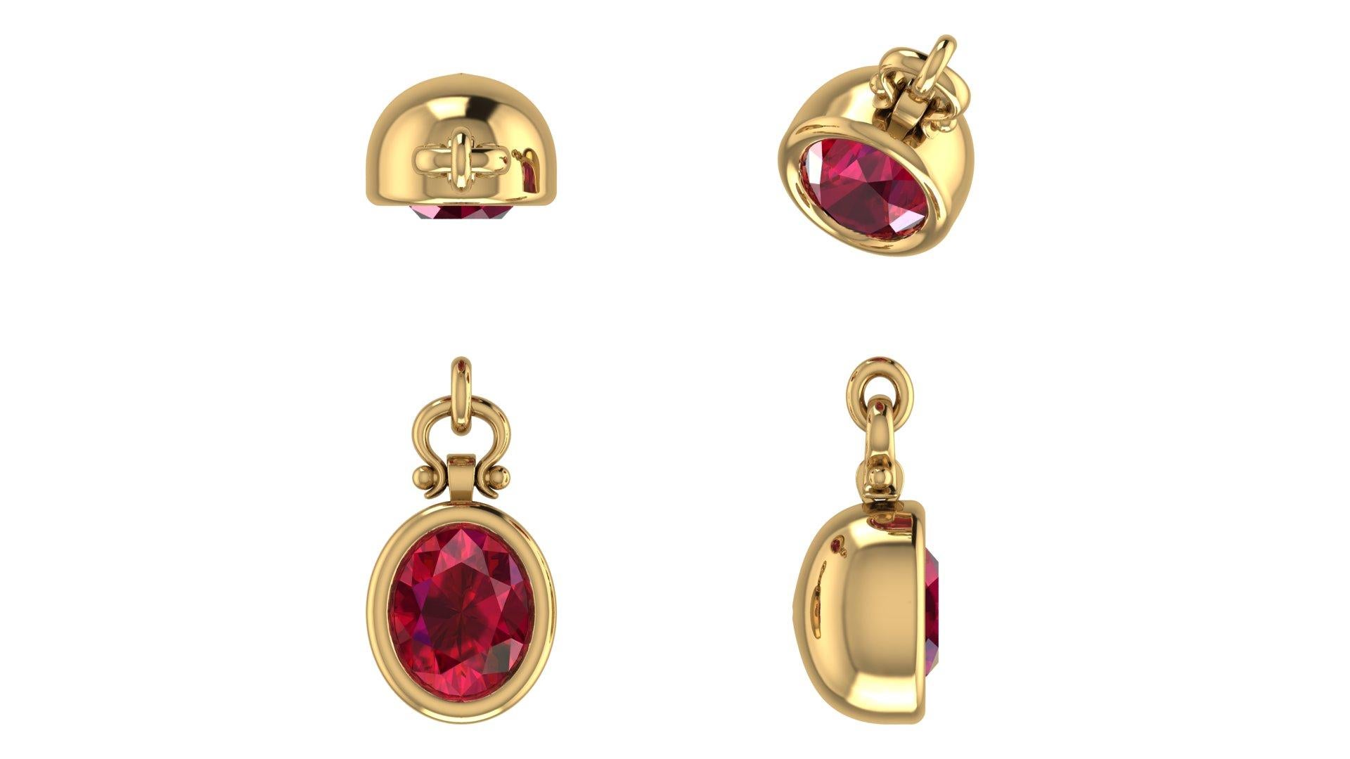 Contemporain Collier pendentif en rubis ovale certifié Emteem de 2,5 carats en 18K en vente