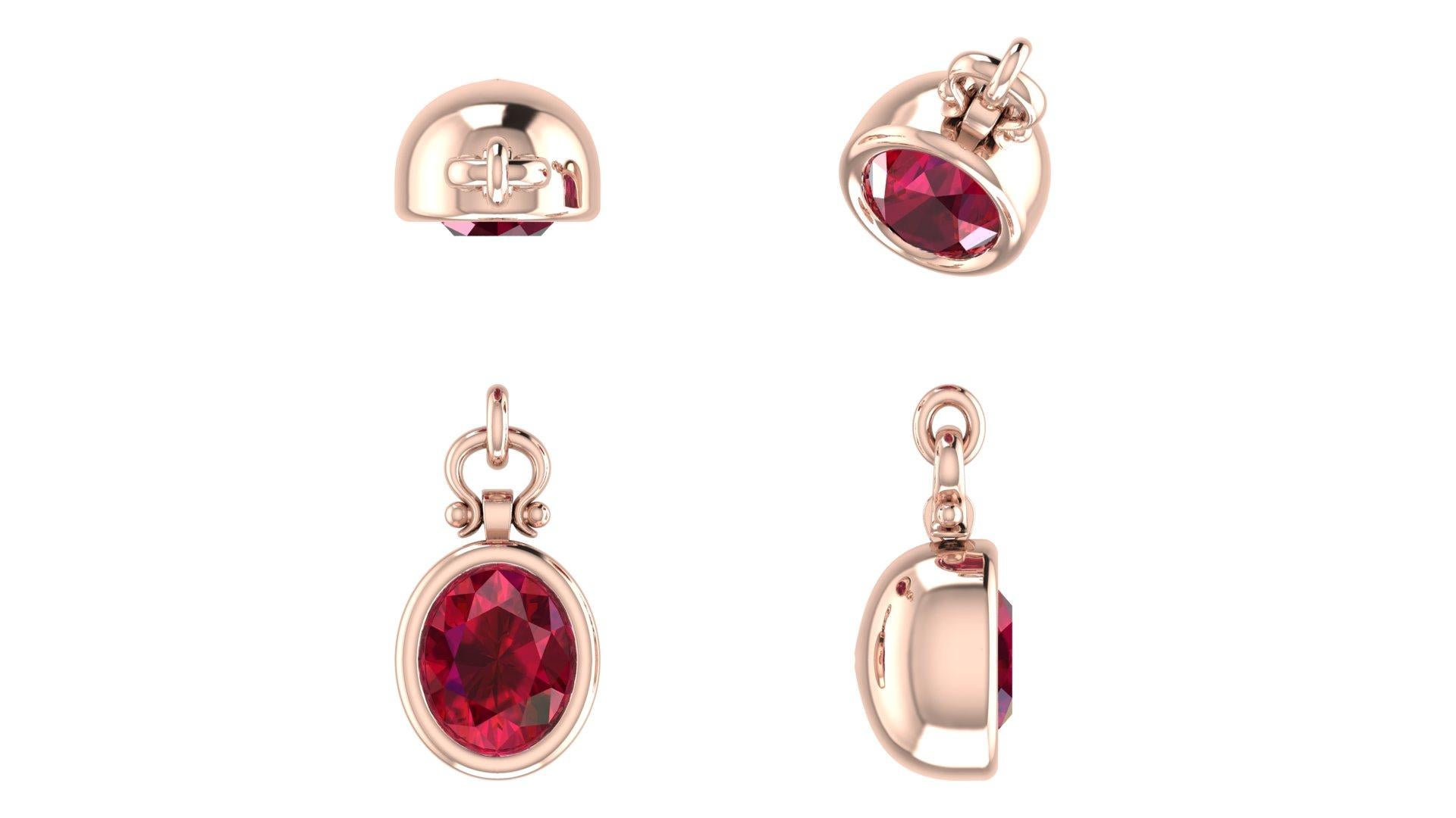 Women's 2.5 Carat Emteem Certifiied Oval Cut Ruby Pendant Necklace in 18K For Sale