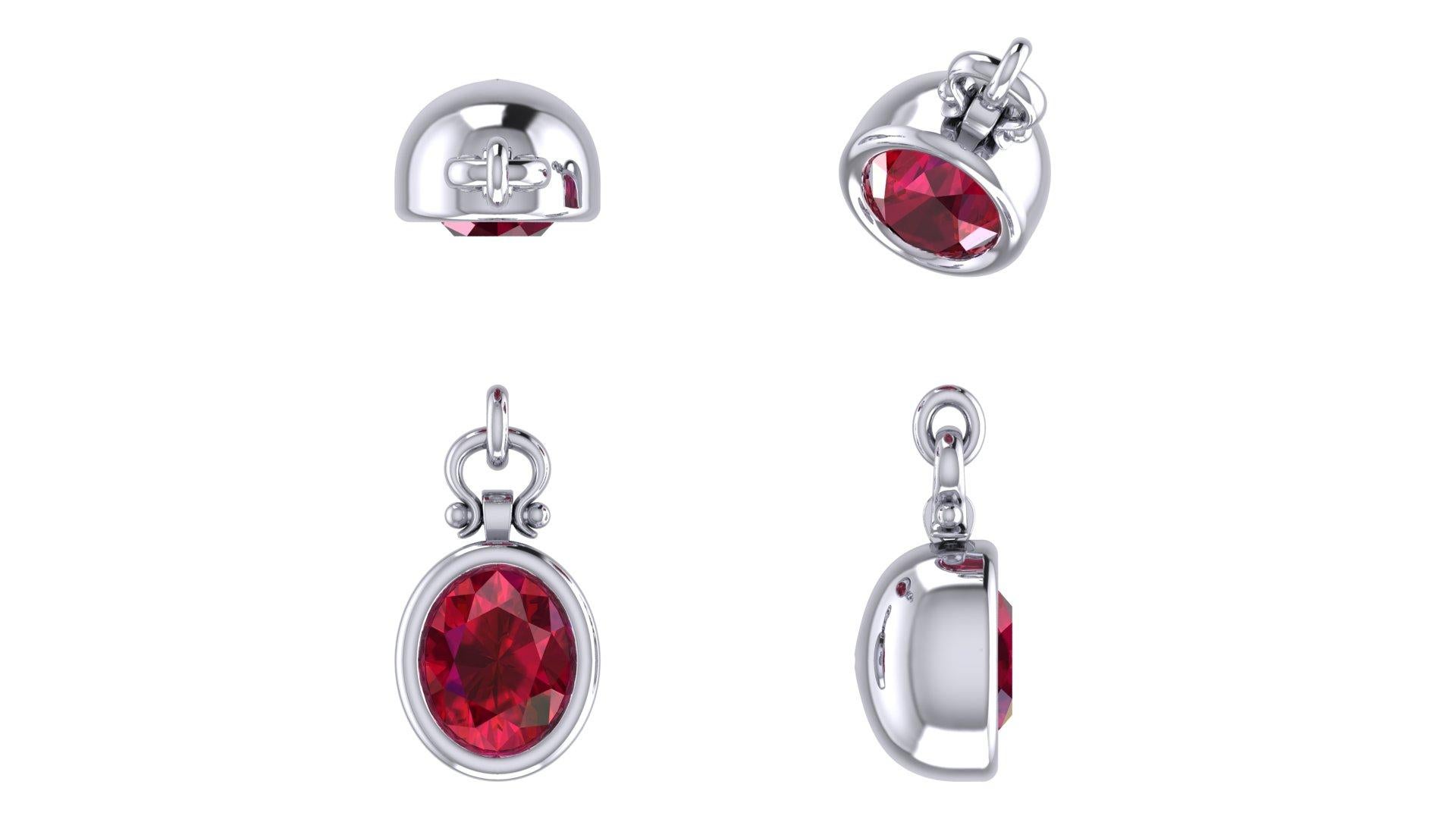 2.5 Carat Emteem Certifiied Oval Cut Ruby Pendant Necklace in 18K For Sale 2