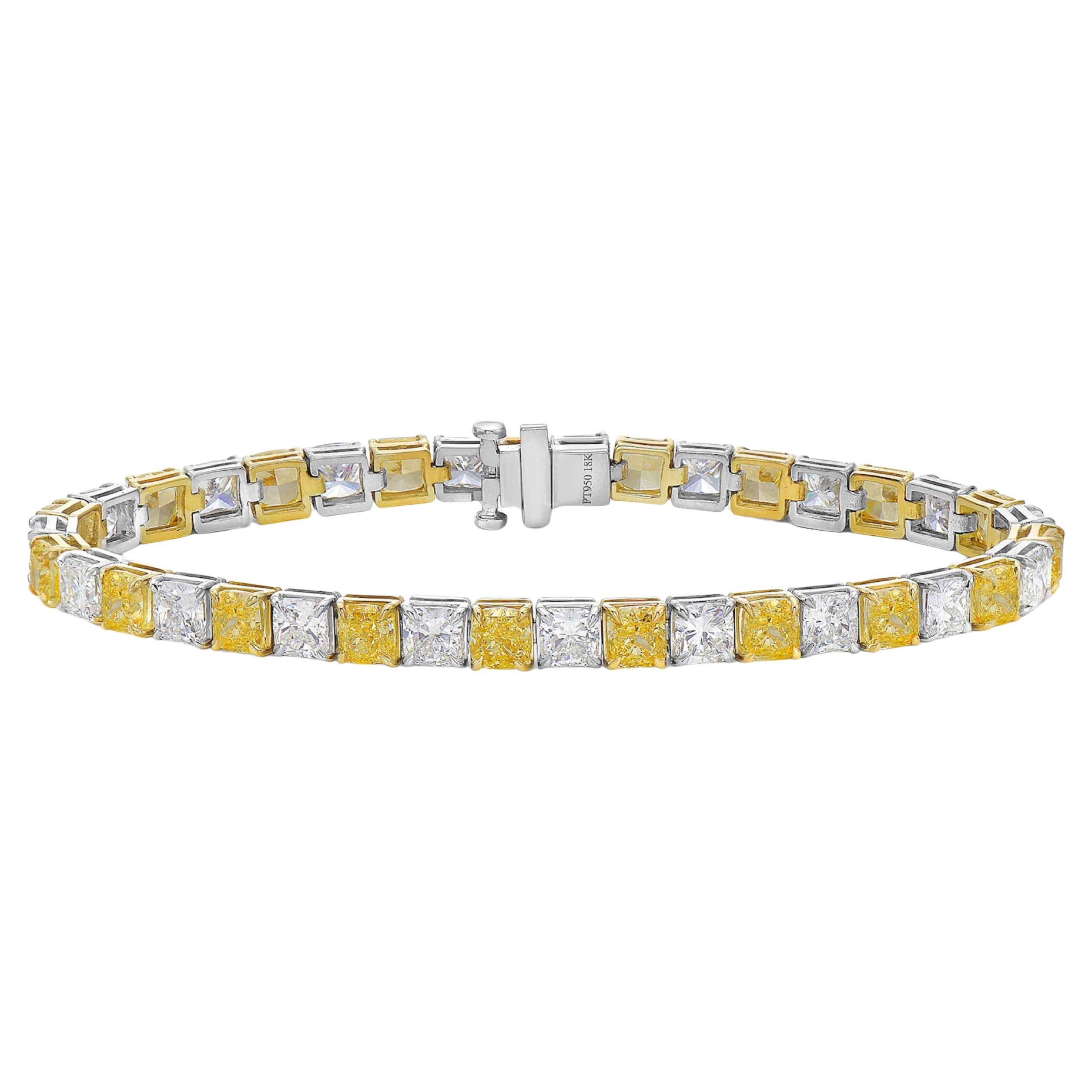 Pulsera de Tenis Alternante de Diamantes Alternantes Amarillos y Blancos Fantasía de 25 Quilates