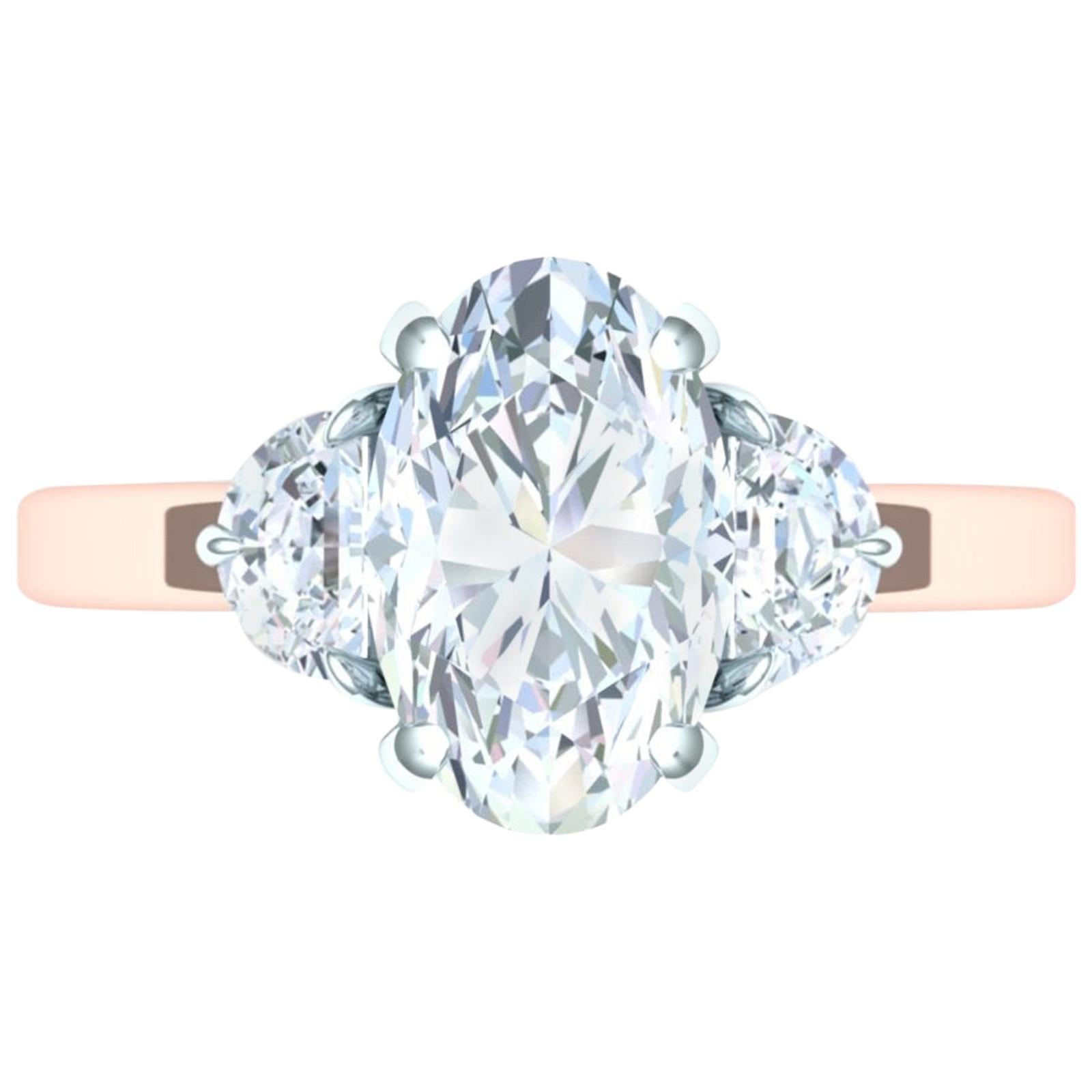 2.5 Carat GIA Certified Oval Diamond H-SI2 Three-Stone Engagement Ring