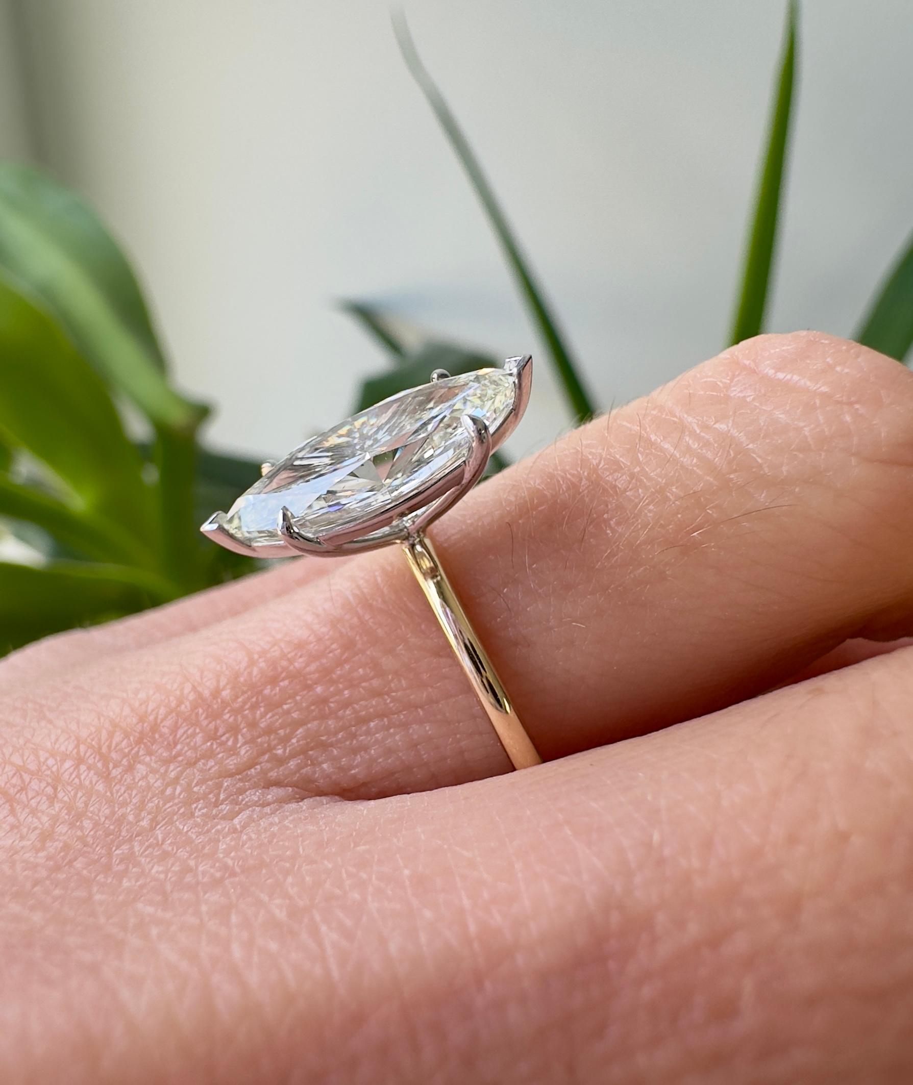 2.5 Carat GIA Marquise Cut Diamond in 14k Yellow Gold Solitaire Ring For Sale 3