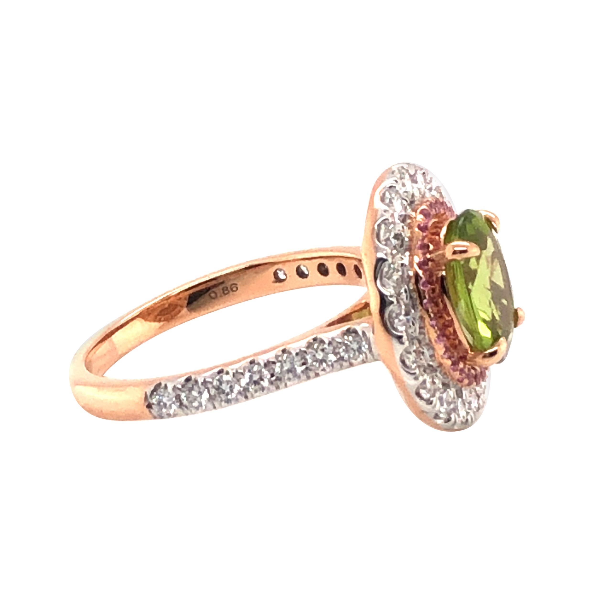 2.5 Carat Green Peridot Pink Sapphire Diamond Engagement Cocktail 18KT Ring