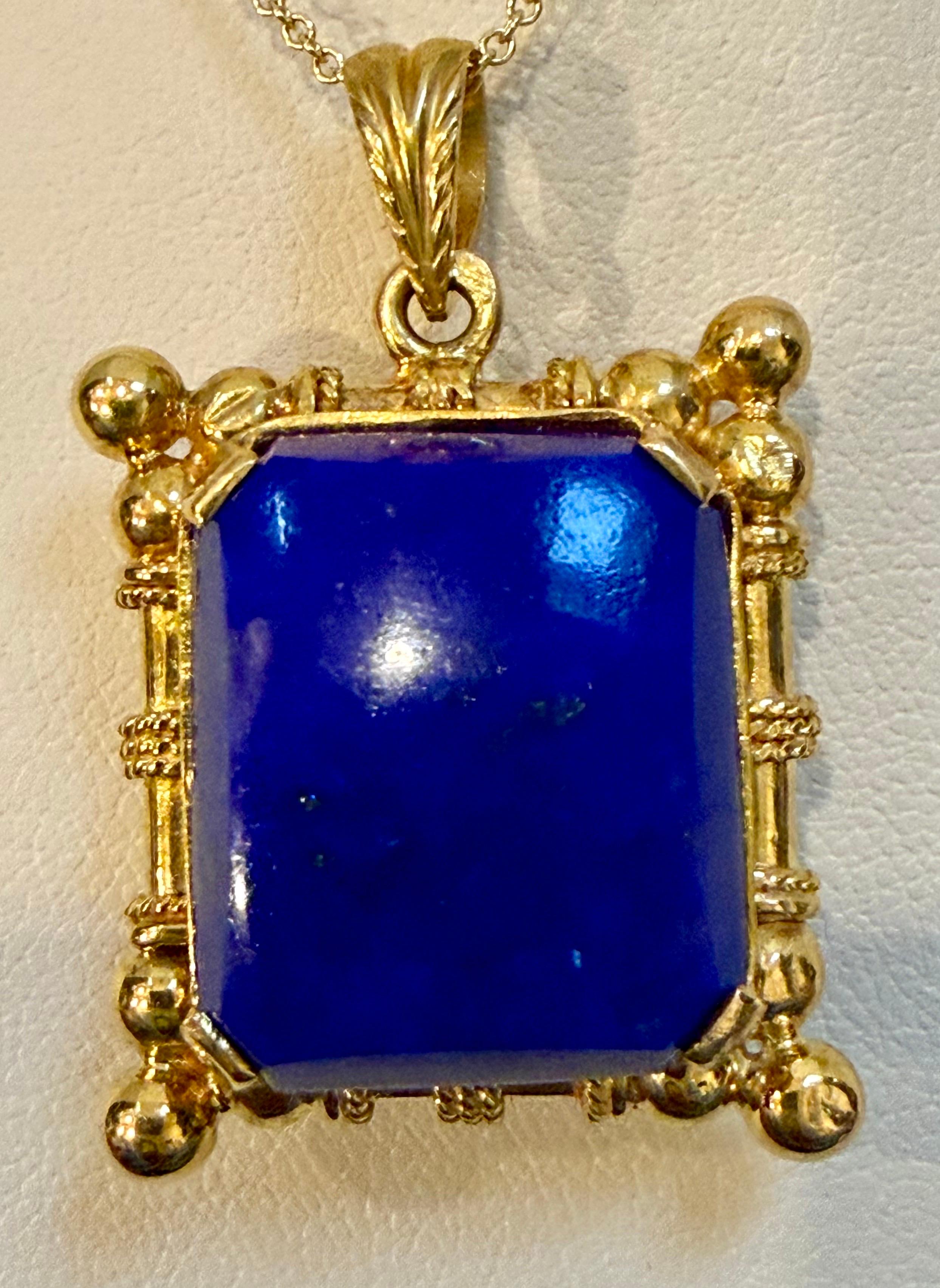 Colgante de lapislázuli de 25 quilates en montura de oro de 22 quilates, 15,9 gm, cadena de 16-18 pulgadas en venta 5