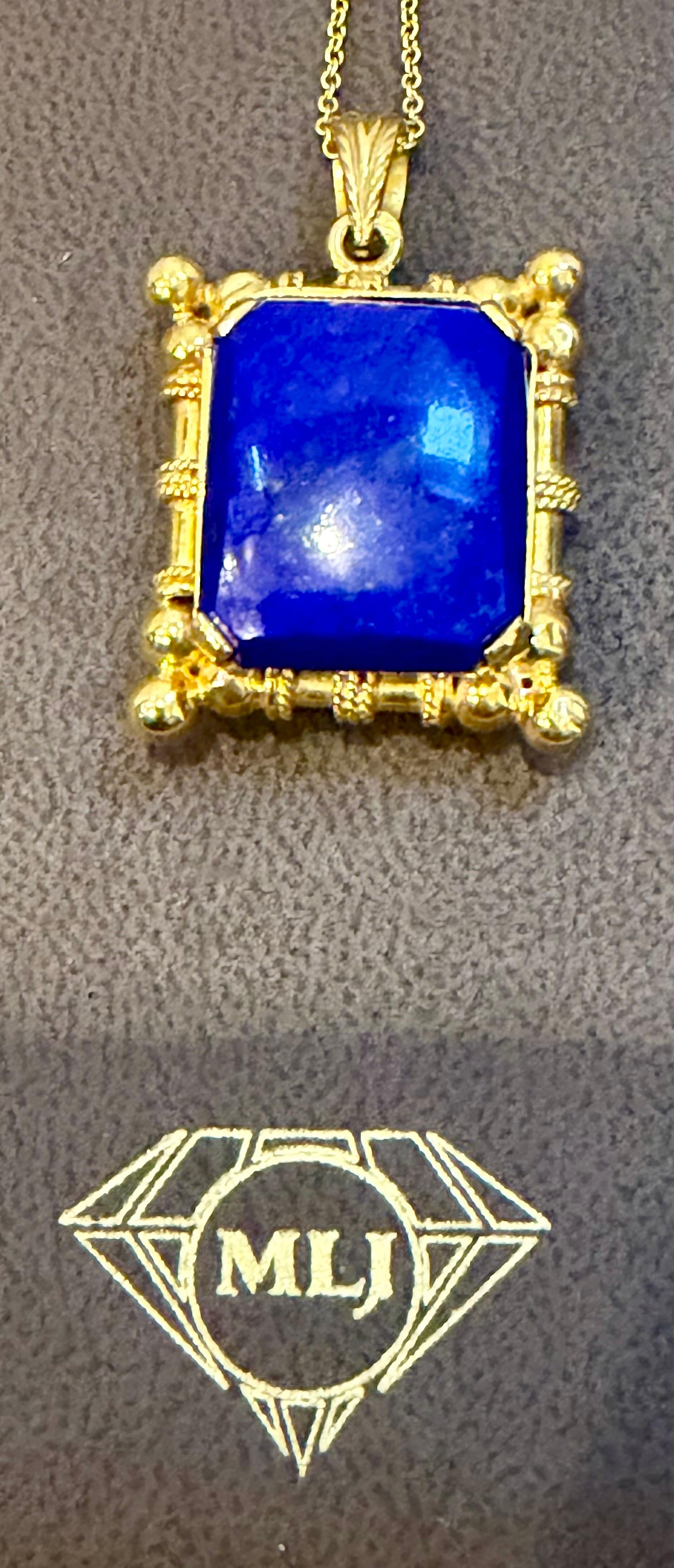 Colgante de lapislázuli de 25 quilates en montura de oro de 22 quilates, 15,9 gm, cadena de 16-18 pulgadas en venta 8