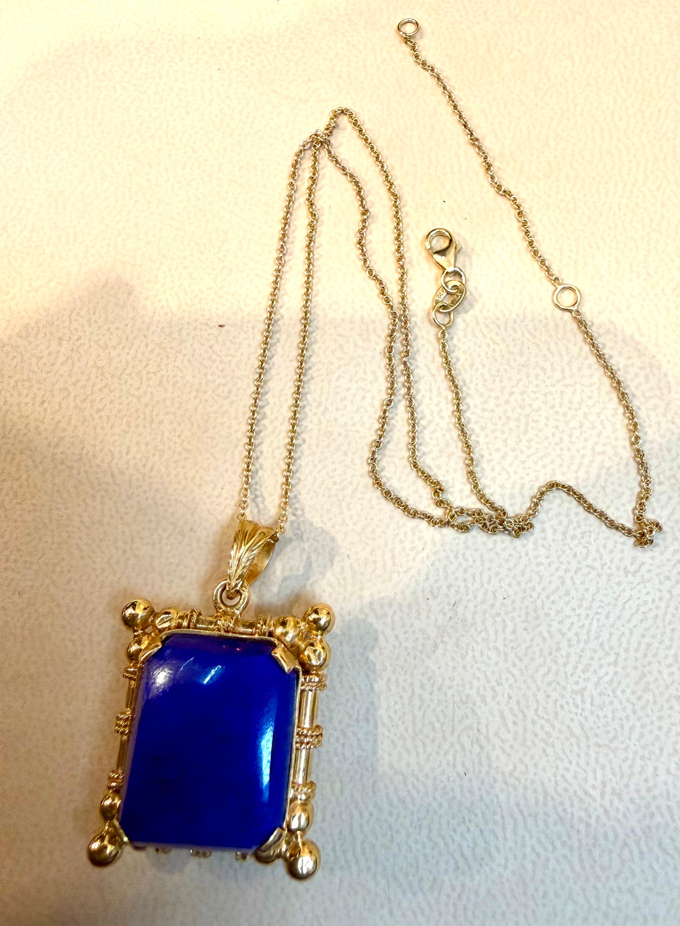 Colgante de lapislázuli de 25 quilates en montura de oro de 22 quilates, 15,9 gm, cadena de 16-18 pulgadas en venta 10