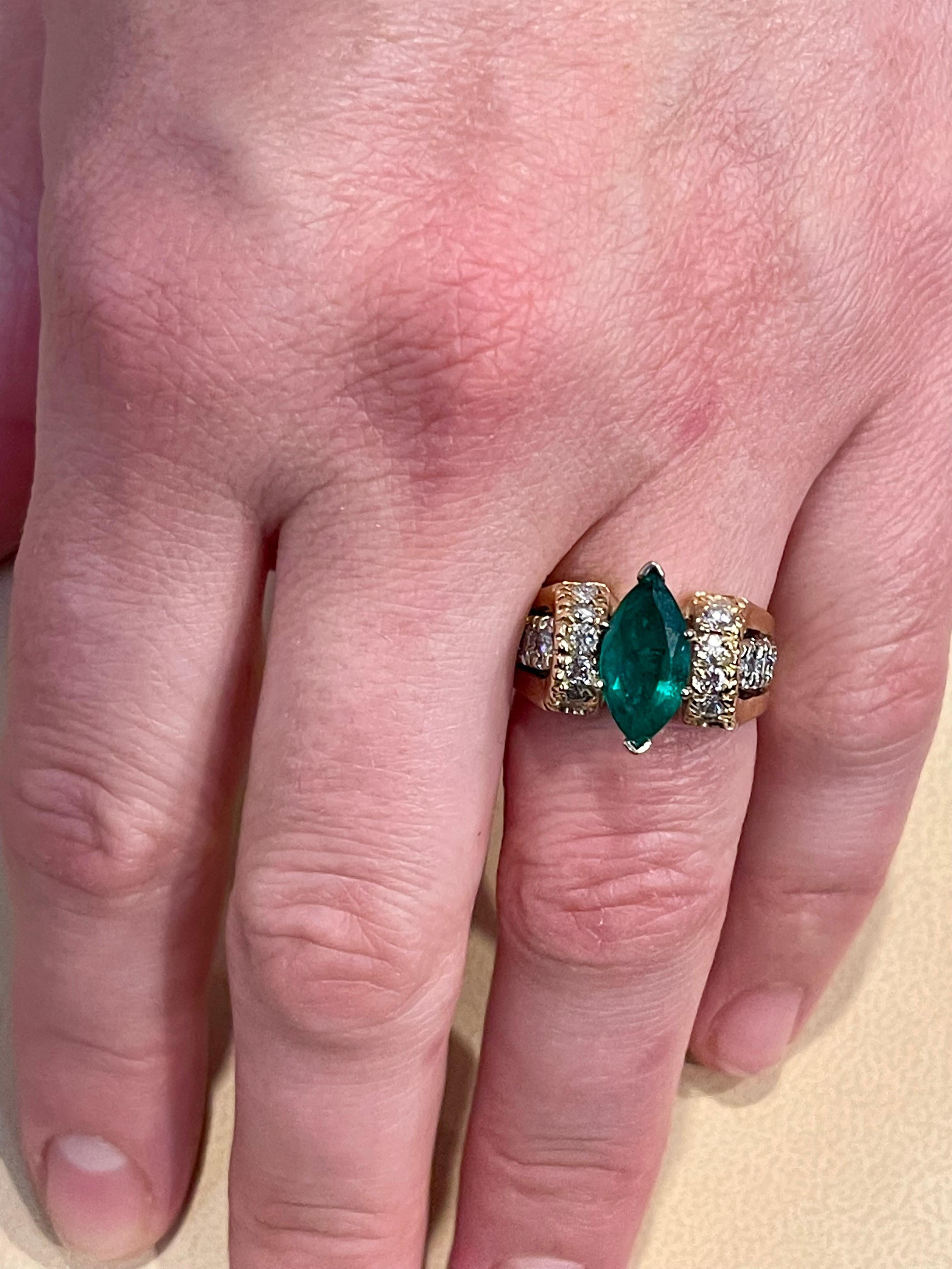 2.5 Carat Marquise Cut Emerald and Diamond Ring 14 Karat Yellow Gold 7