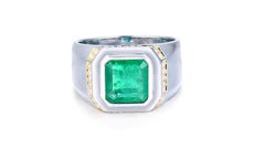2.5 Carat Mens Emerald Diamond Ring 18 Karat White Gold
