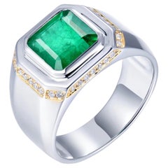 emerald men
s ring design 2.5 Carat Mens Emerald Diamond Ring 18 Karat White Gold