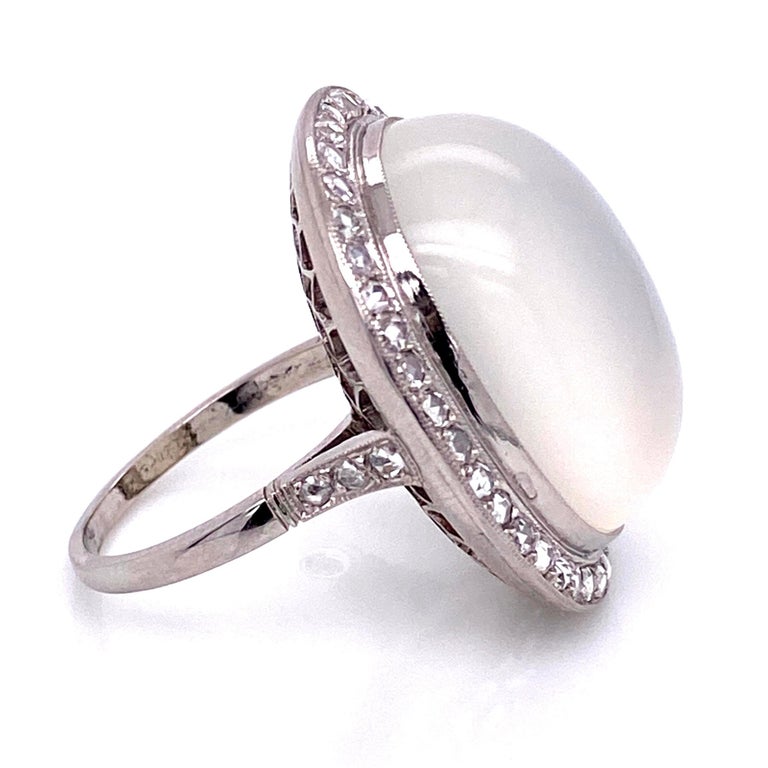 25 Carat Moonstone Diamond Platinum Cocktail Ring Fine Estate Jewelry