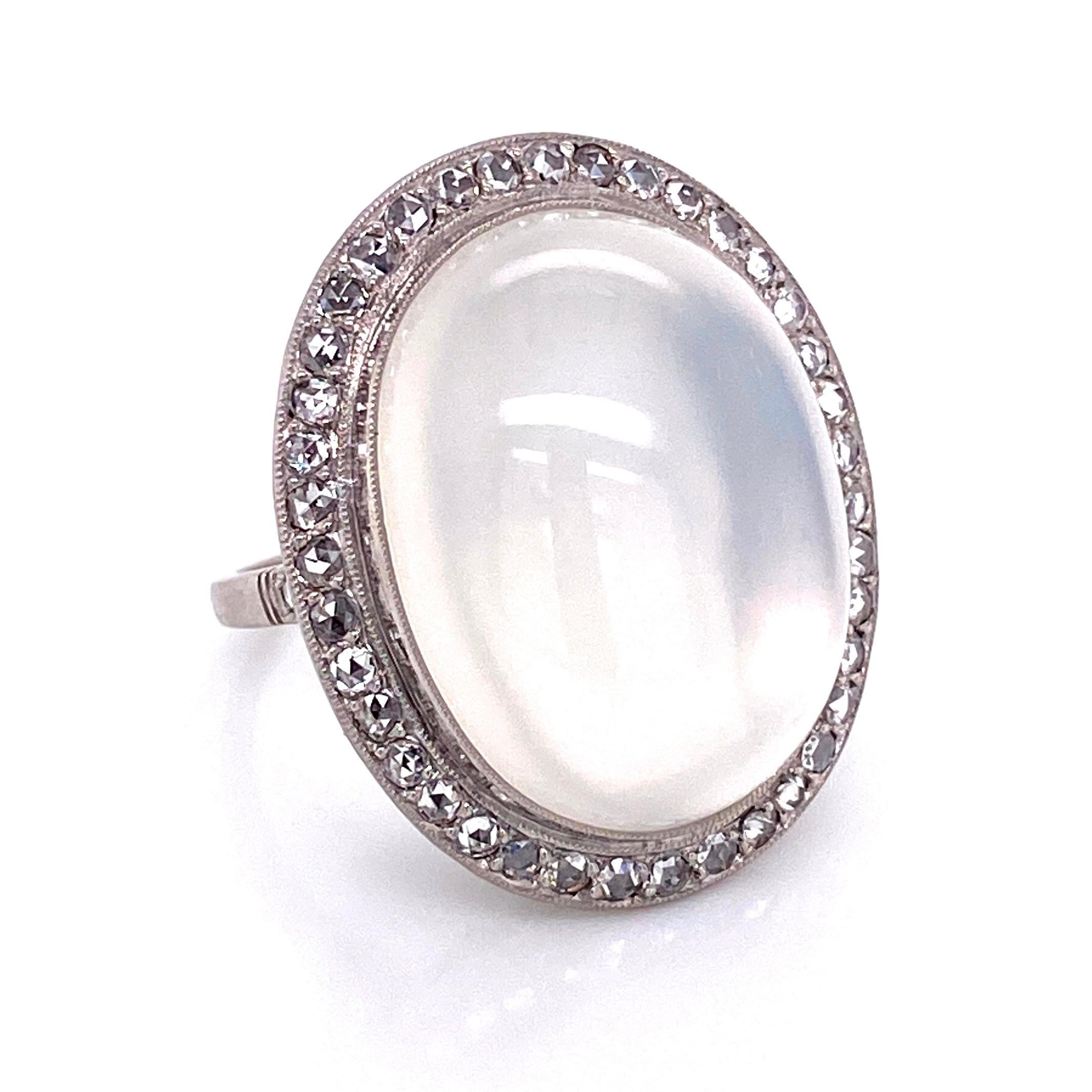 Women's 25 Carat Moonstone Diamond Platinum Cocktail Ring Fine Estate Jewelry
