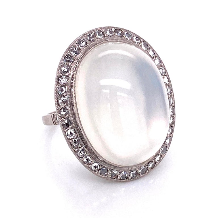 25 Carat Moonstone Diamond Platinum Cocktail Ring Fine Estate Jewelry