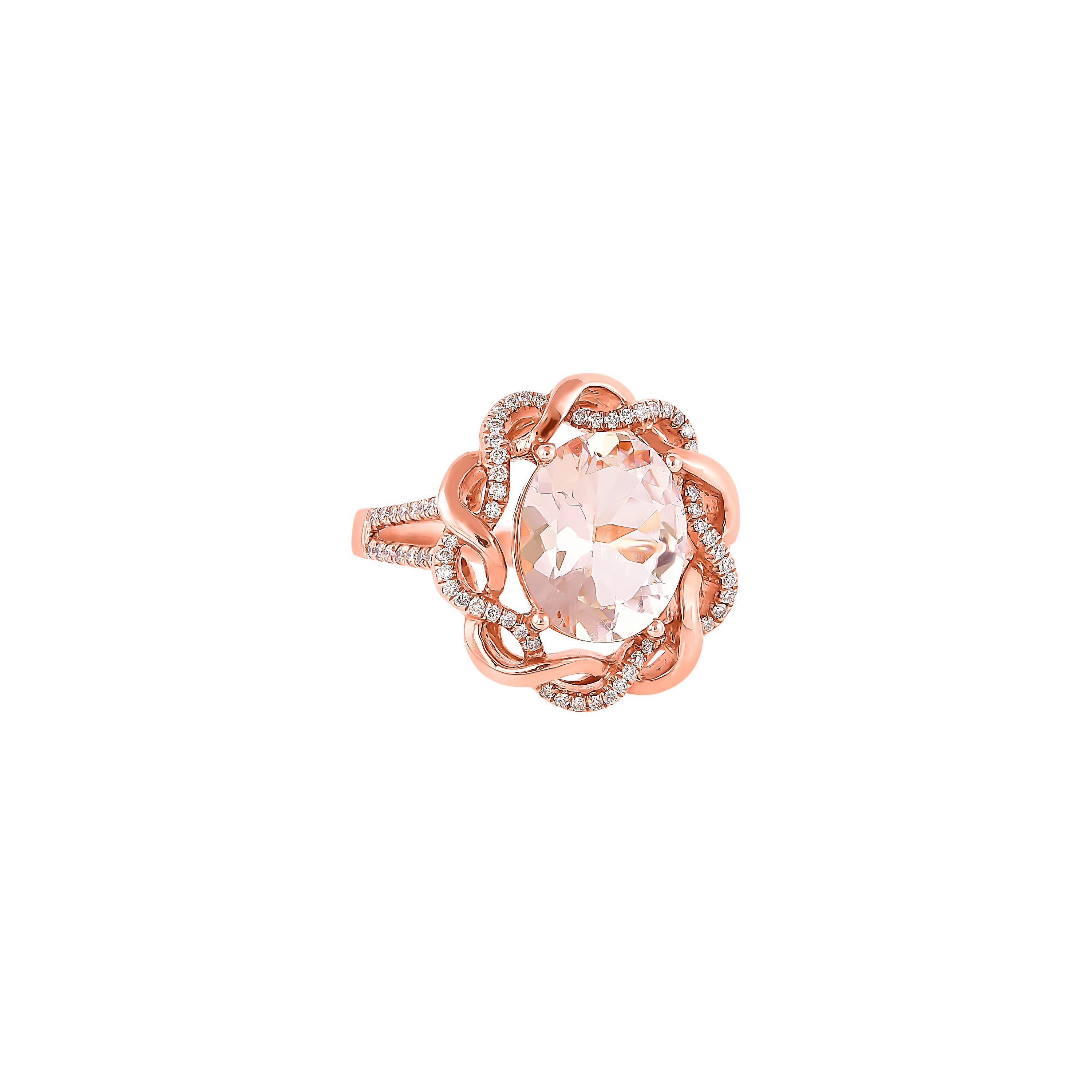 This collection features an array of magnificent morganites! Accented with diamonds these rings are made in rose gold and present a classic yet elegant look. 

Classic morganite ring in 18K rose gold with diamonds. 

Morganite: 2.5 carat oval