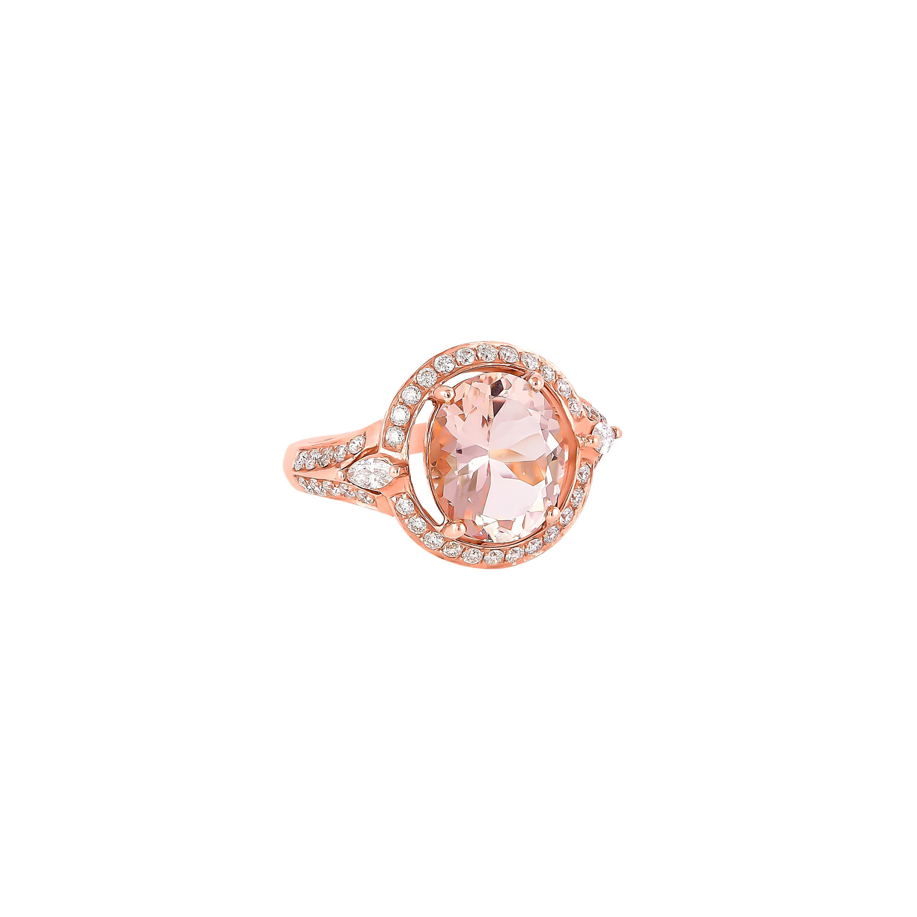 This collection features an array of magnificent morganites! Accented with diamonds these rings are made in rose gold and present a classic yet elegant look. 

Classic morganite ring in 18K rose gold with diamonds. 

Morganite: 2.5 carat oval