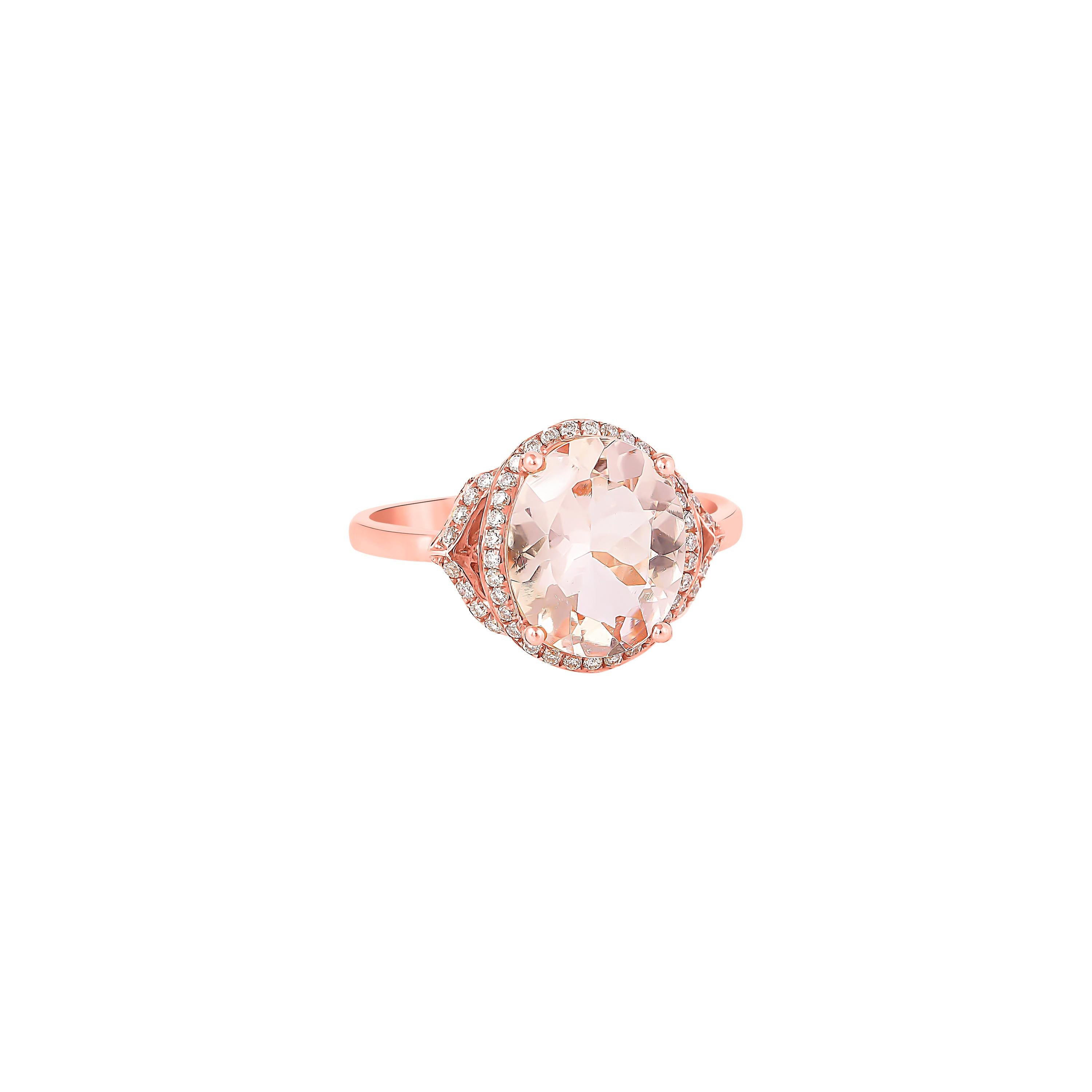 This collection features an array of magnificent morganites! Accented with diamonds these rings are made in rose gold and present a classic yet elegant look. 

Classic morganite ring in 18K rose gold with diamonds. 

Morganite: 2.50 carat oval