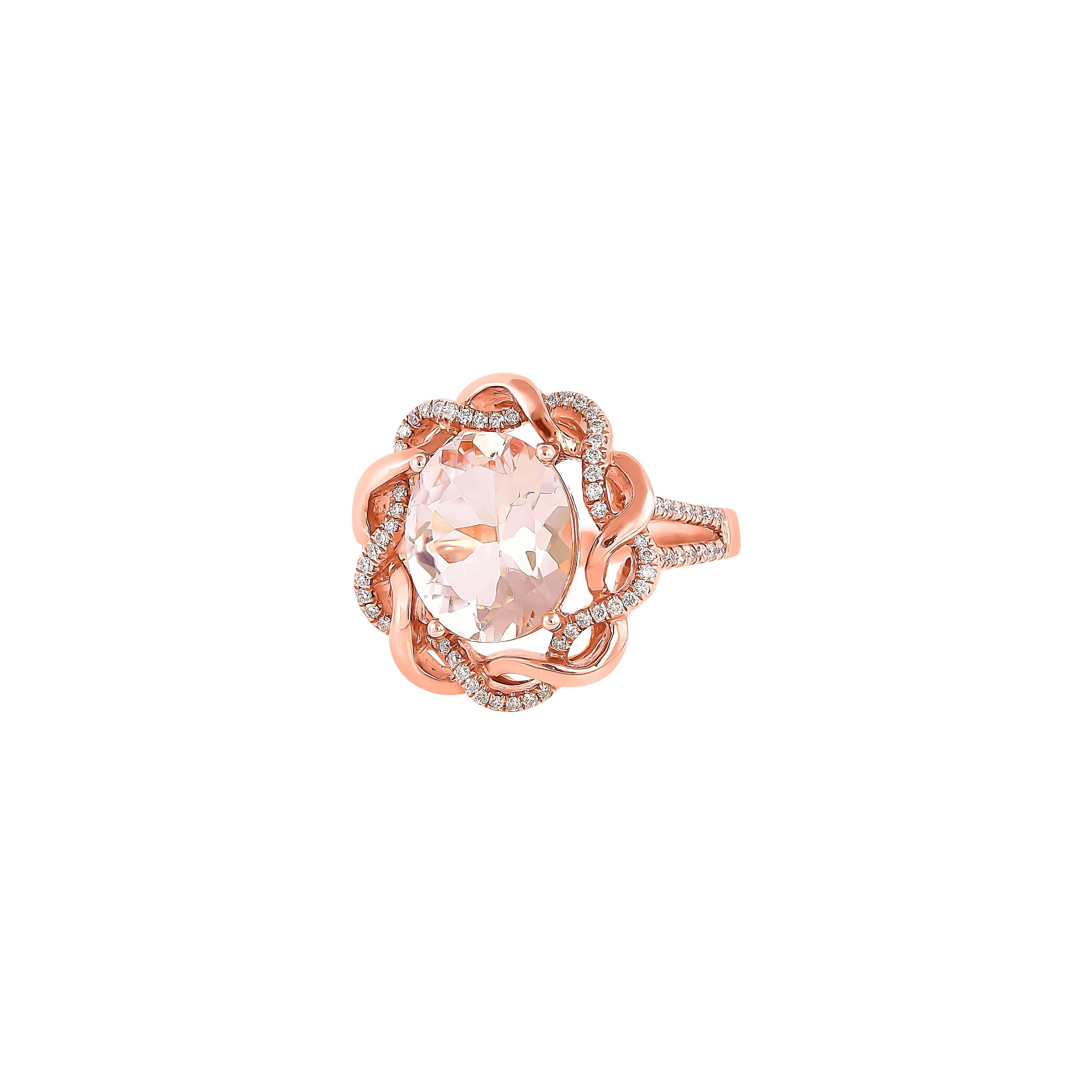 Contemporary Sunita Nahata Morganite 2.50ct. Fancy Ring in 18Karat Rose Gold with Diamond. For Sale