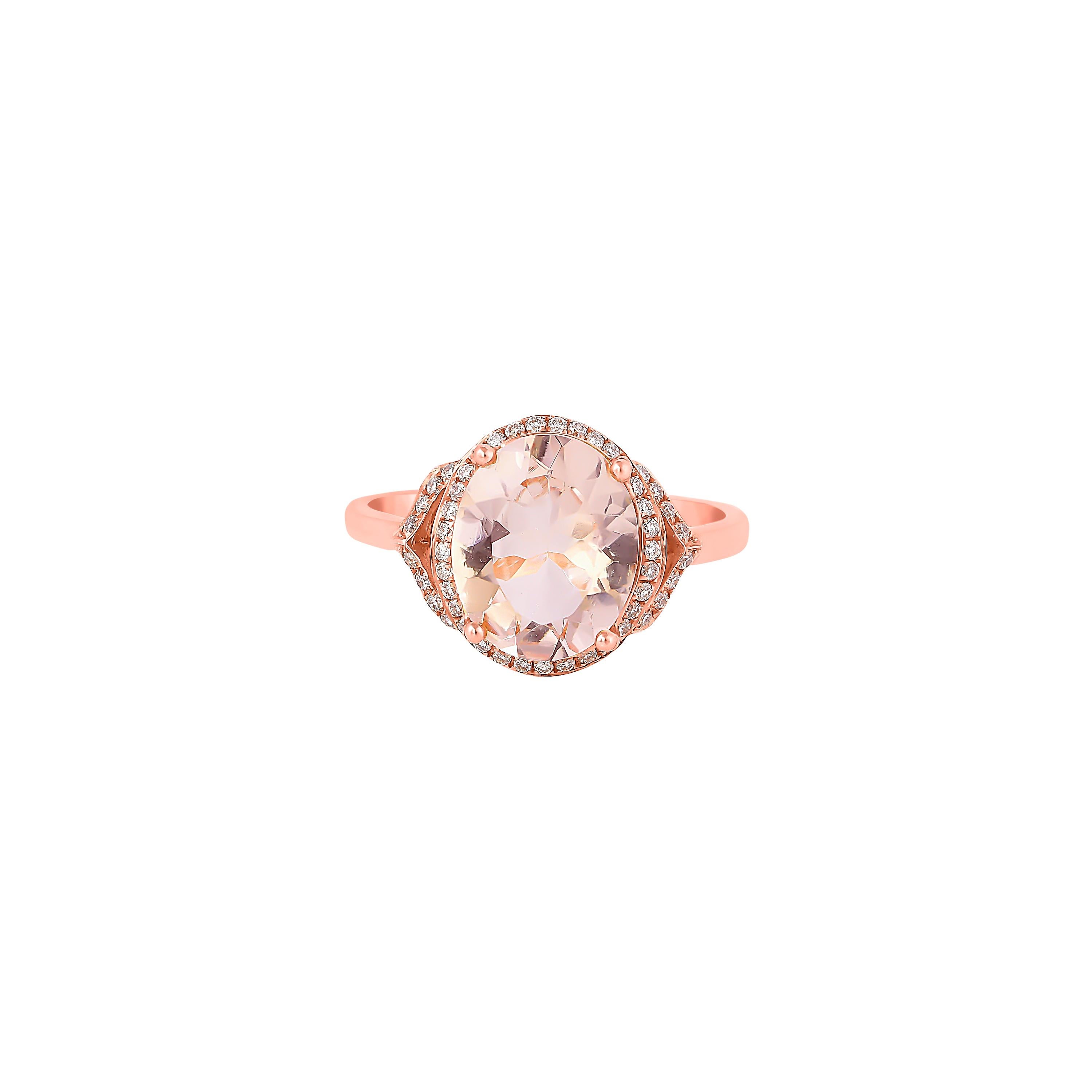 Women's 2.5 Carat Morganite and Diamond Ring in 18 Karat Rose Gold For Sale