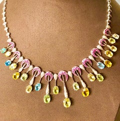 25 Carat Multi-Color Aquamarine and Diamonds Necklace 18 Karat White Gold