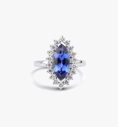 2.5ct Marquise-Cut AAA Tanzanite & Diamond Halo Engagement Ring in 18K WhiteGold