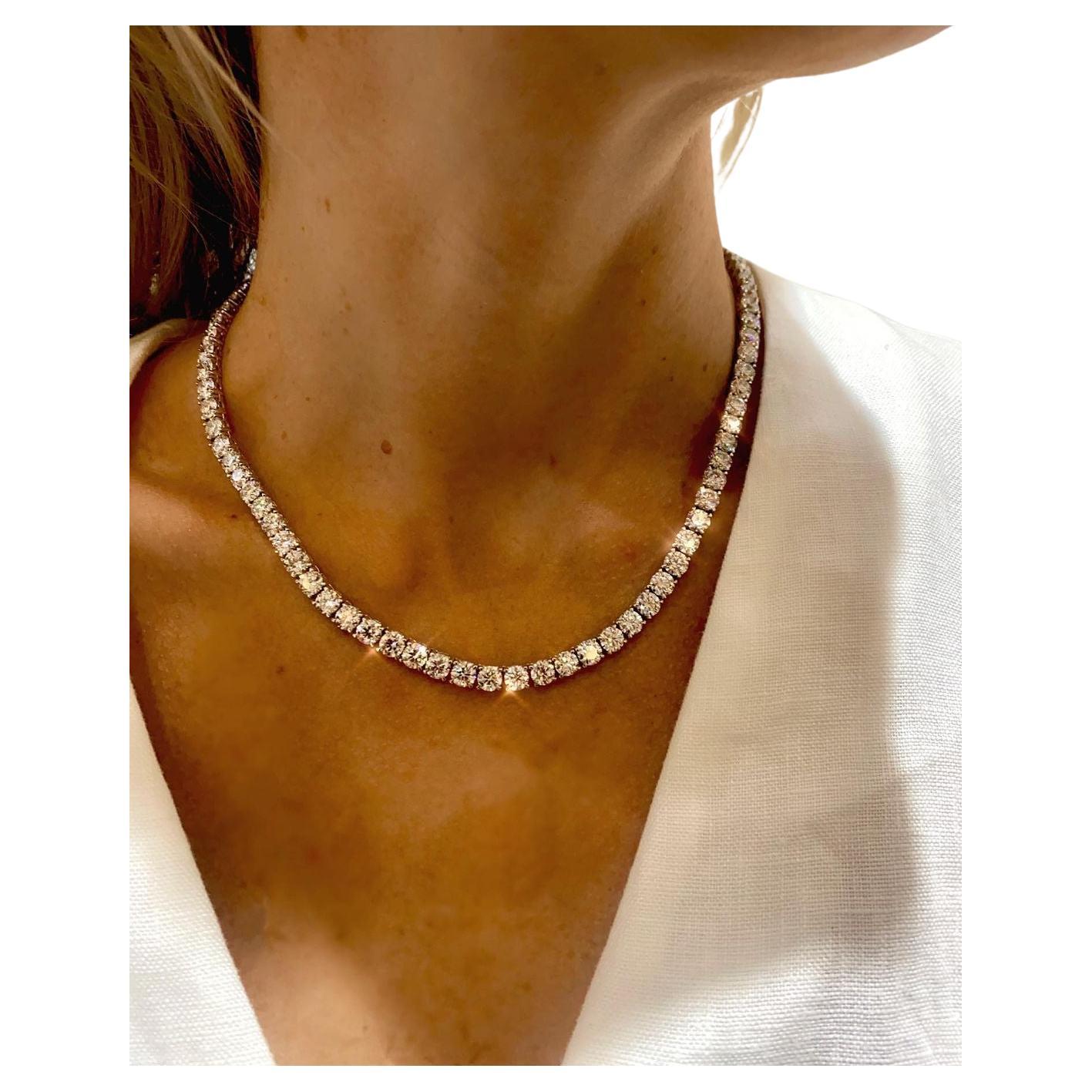 25 Carat Natural Diamond Full Tennis Necklace For Sale