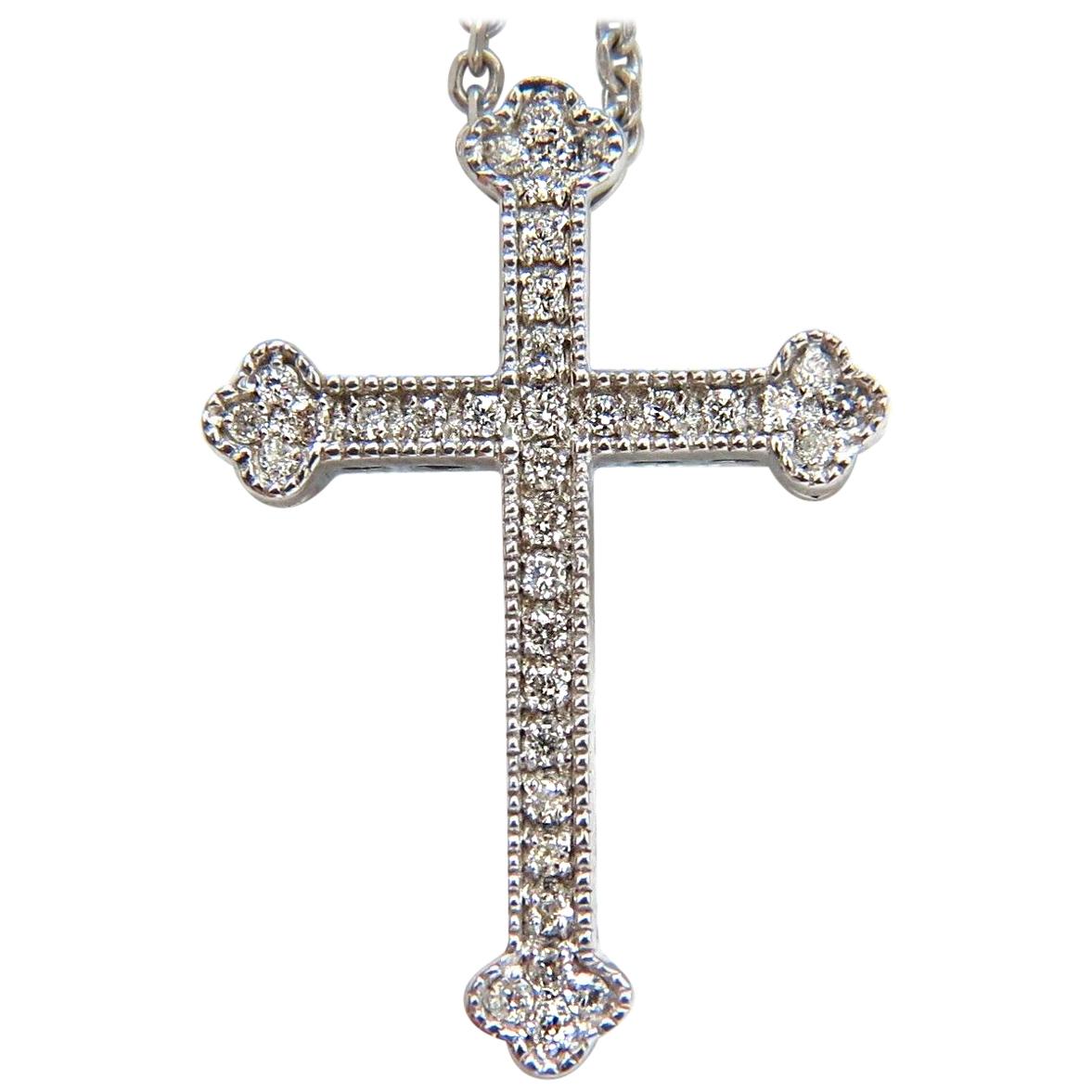 .25 Carat Natural Diamonds Cathedral Cross Pendant and Chain g/vs 14 Karat