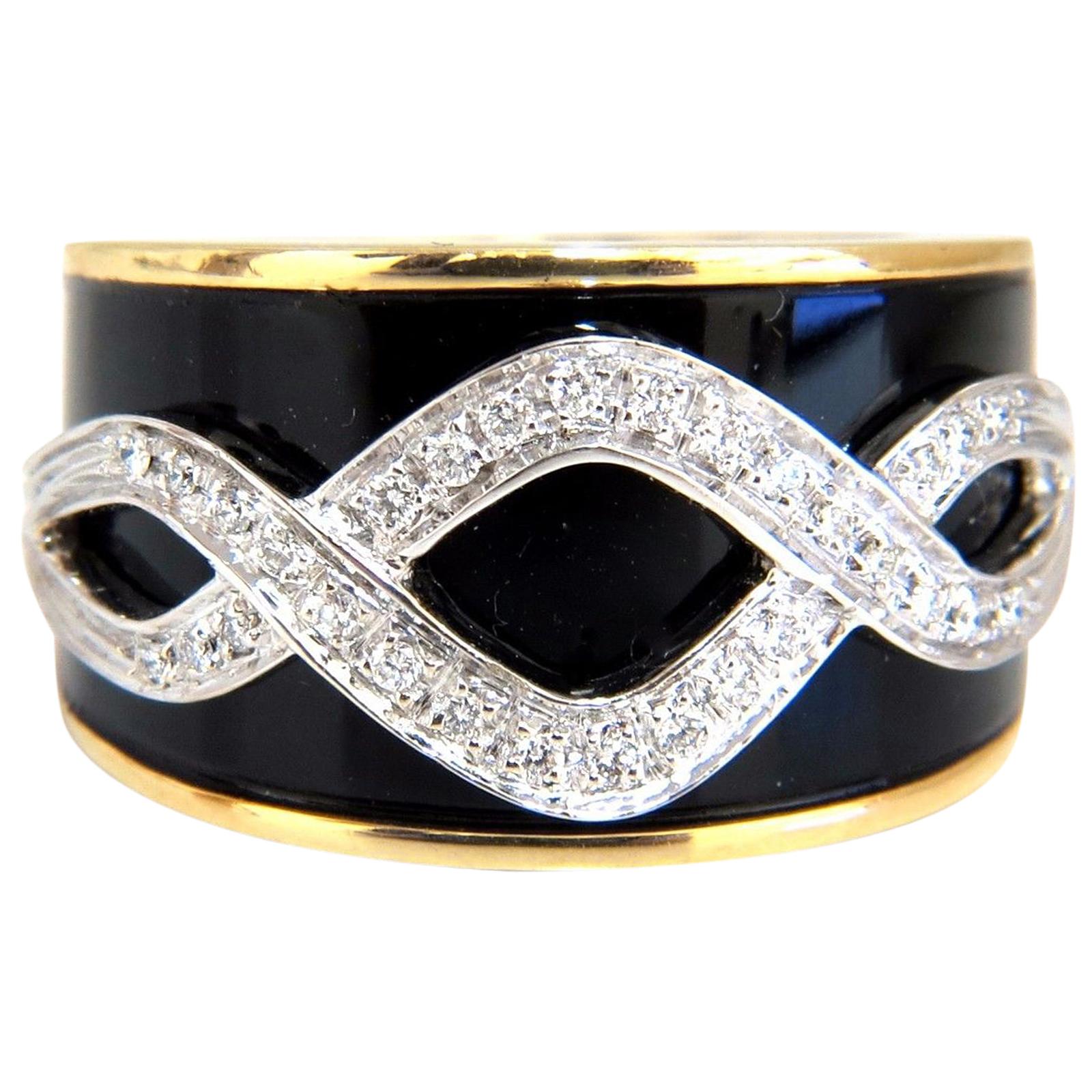 .25 Carat Natural Diamonds Enamel Inlay Floral Vector Ring 18 Karat For ...