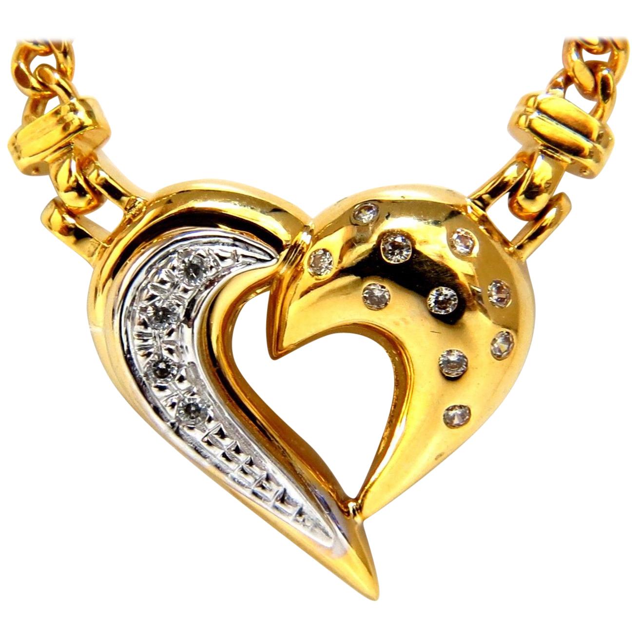 .25 Carat Natural Diamonds Heart Necklace 14 Karat Yellow Gold For Sale
