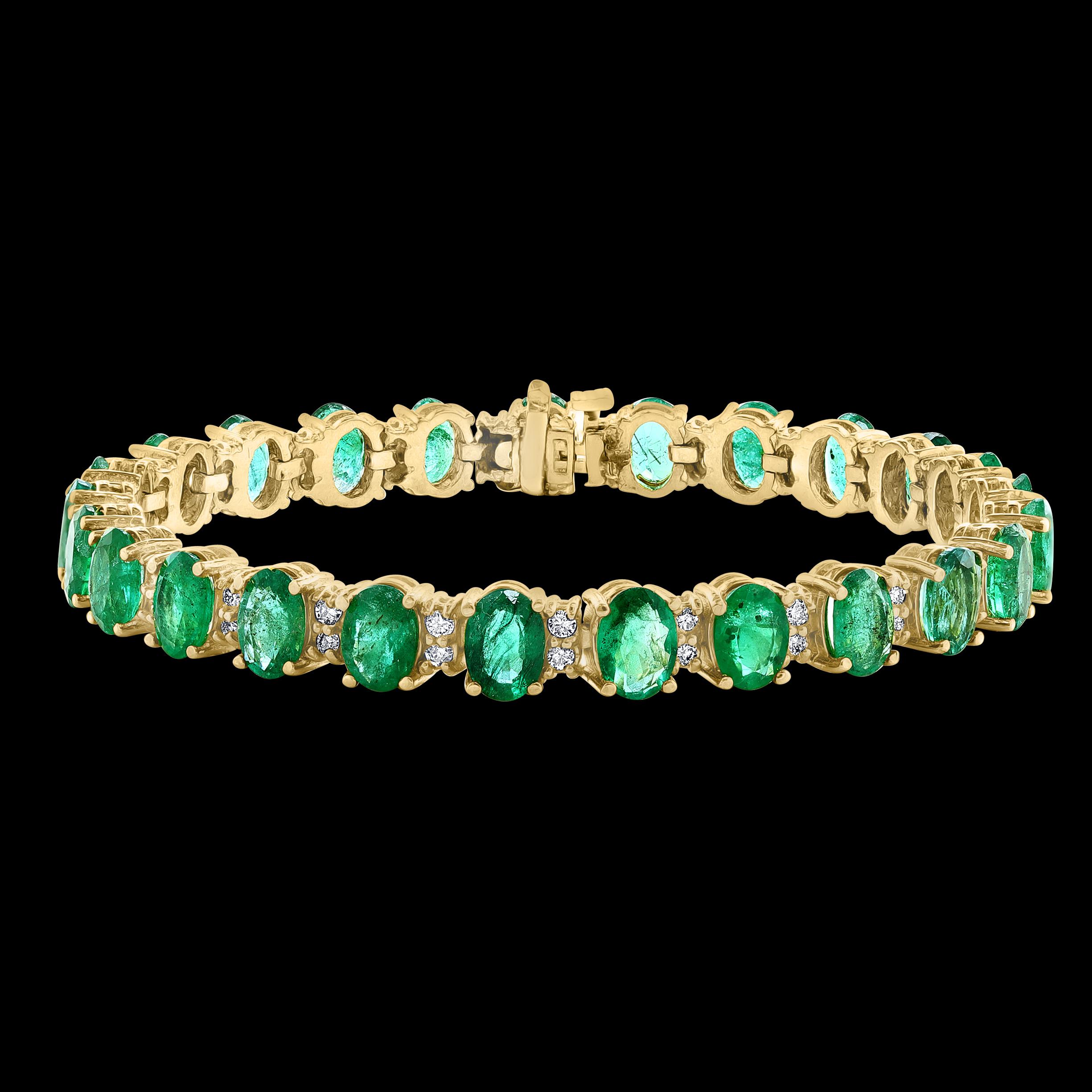 Bracciale Tennis con smeraldo naturale da 25 carati e diamante da 1,8 carati in oro giallo 14 Kt In condizioni ottime in vendita a New York, NY