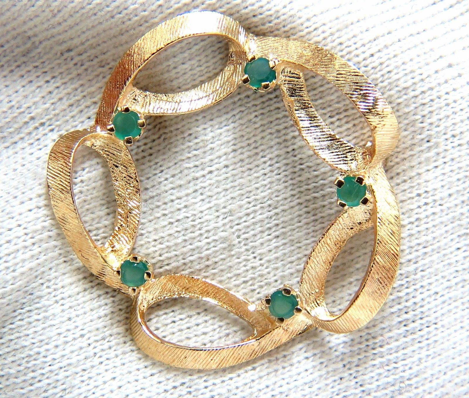 .25 Carat Natural Emerald Circular Brooch Pin 14 Karat In New Condition In New York, NY