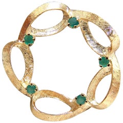 .25 Carat Natural Emerald Circular Brooch Pin 14 Karat