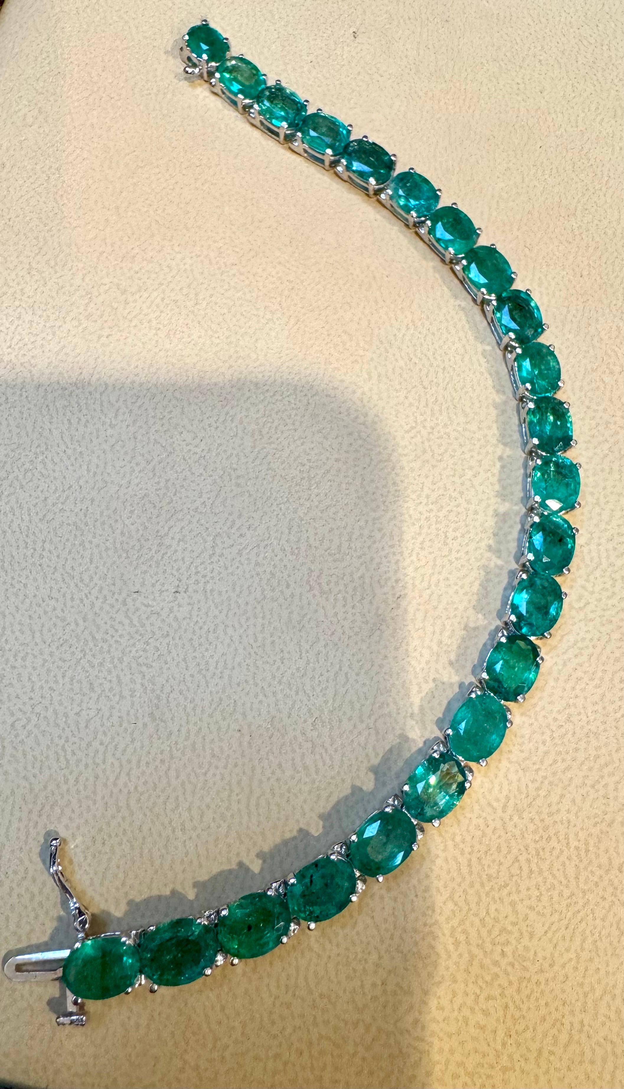 Pulsera de tenis de cóctel con esmeralda natural de 25 quilates Oro blanco de 14 quilates 7