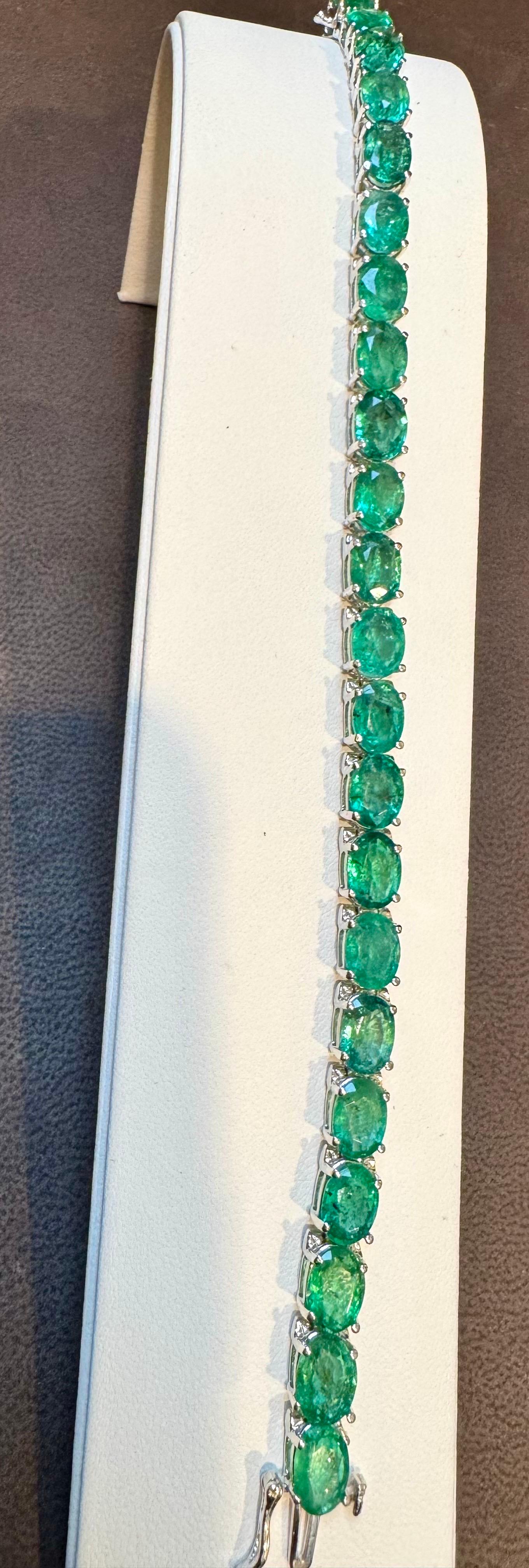 Pulsera de tenis de cóctel con esmeralda natural de 25 quilates Oro blanco de 14 quilates 7