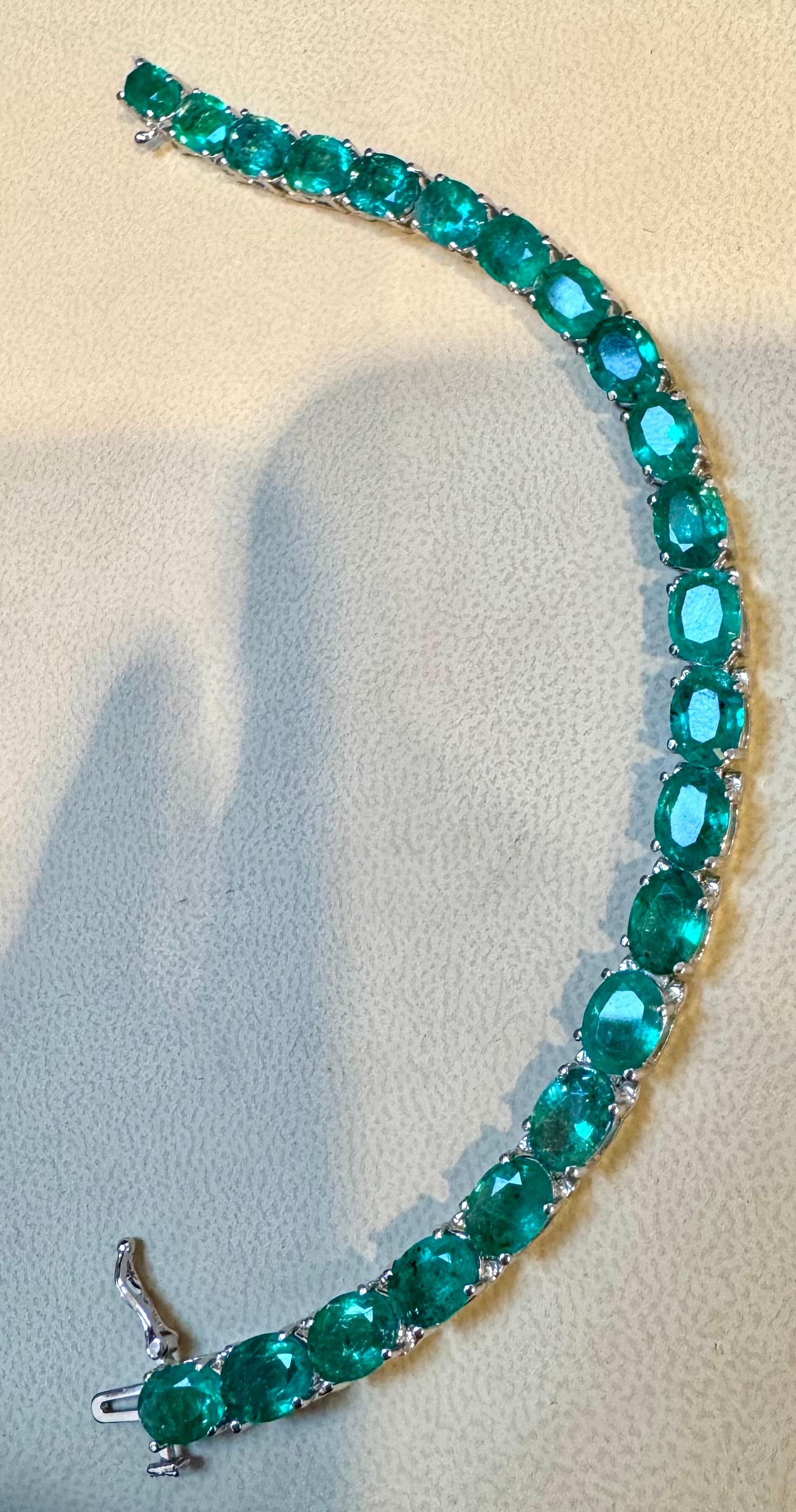 Pulsera de tenis de cóctel con esmeralda natural de 25 quilates Oro blanco de 14 quilates 7